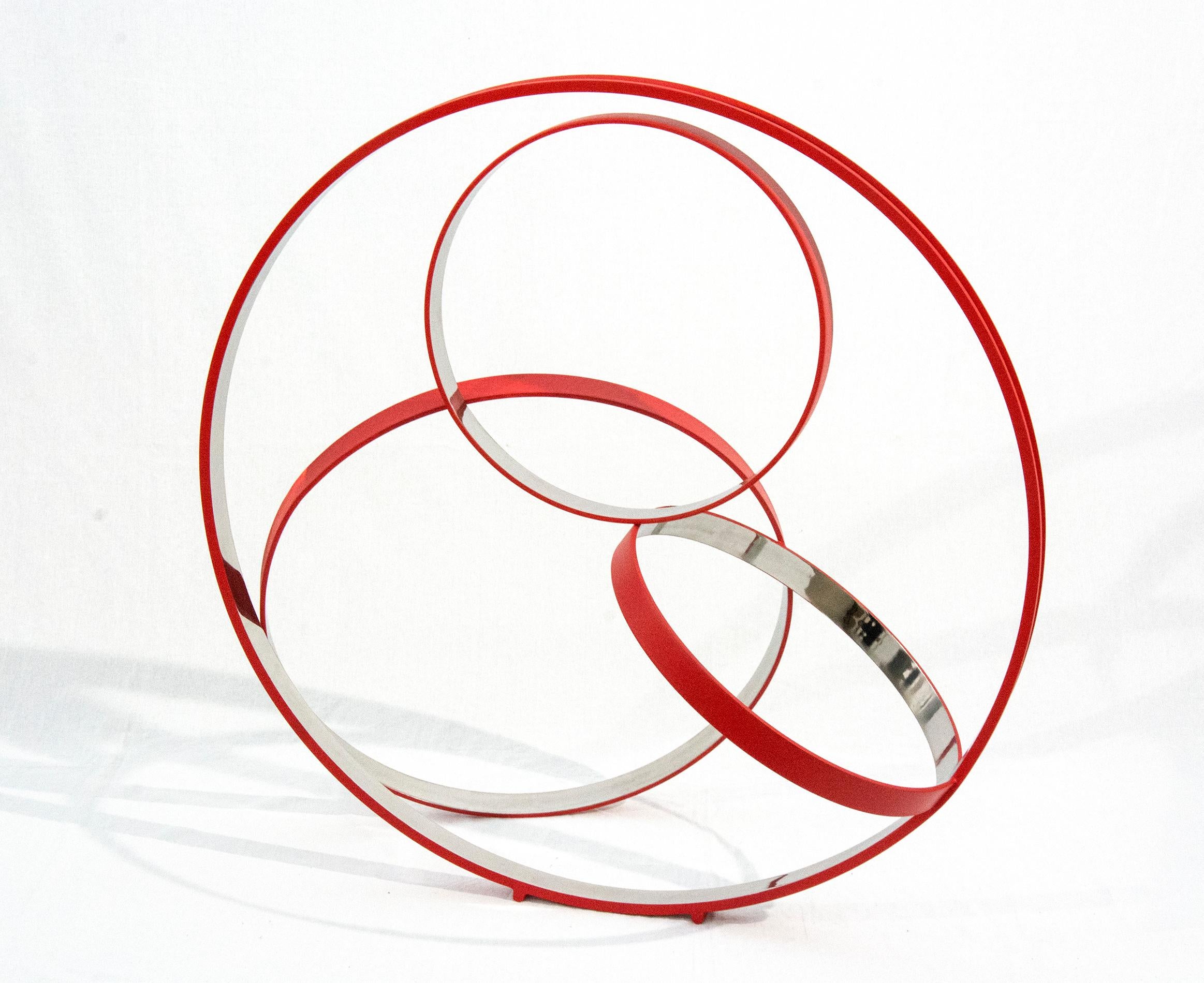 Large Red Temps Zero 2/10 - contemporary, large ring, stainless steel sculpture - Art by Philippe Pallafray