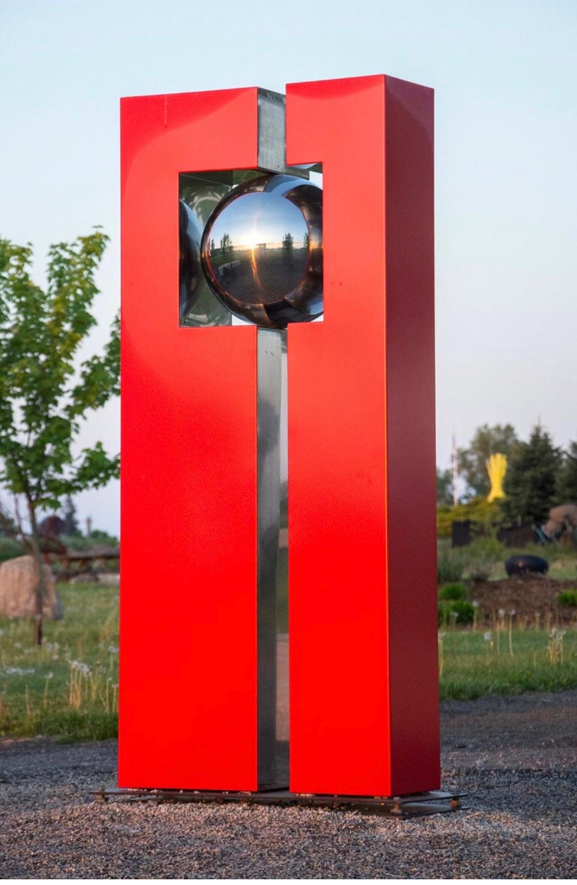 Mecanique Celeste 9/10 - haute, géométrique, moderne, sculpture en acier d'extérieur - Sculpture de Philippe Pallafray