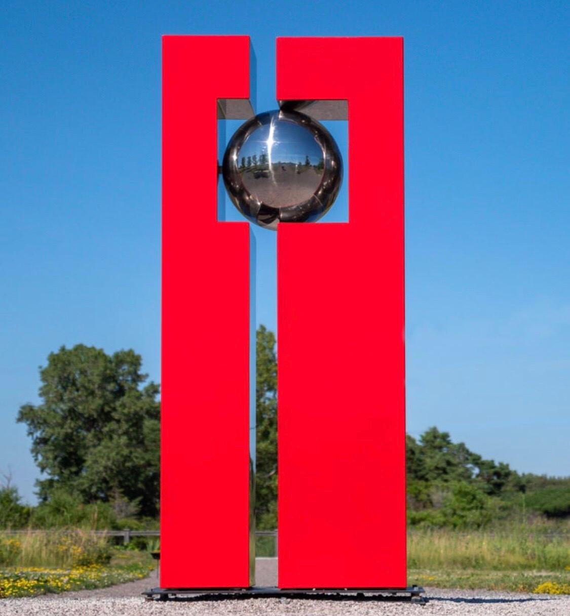 Abstract Sculpture Philippe Pallafray - Mecanique Celeste 9/10 - haute, géométrique, moderne, sculpture en acier d'extérieur