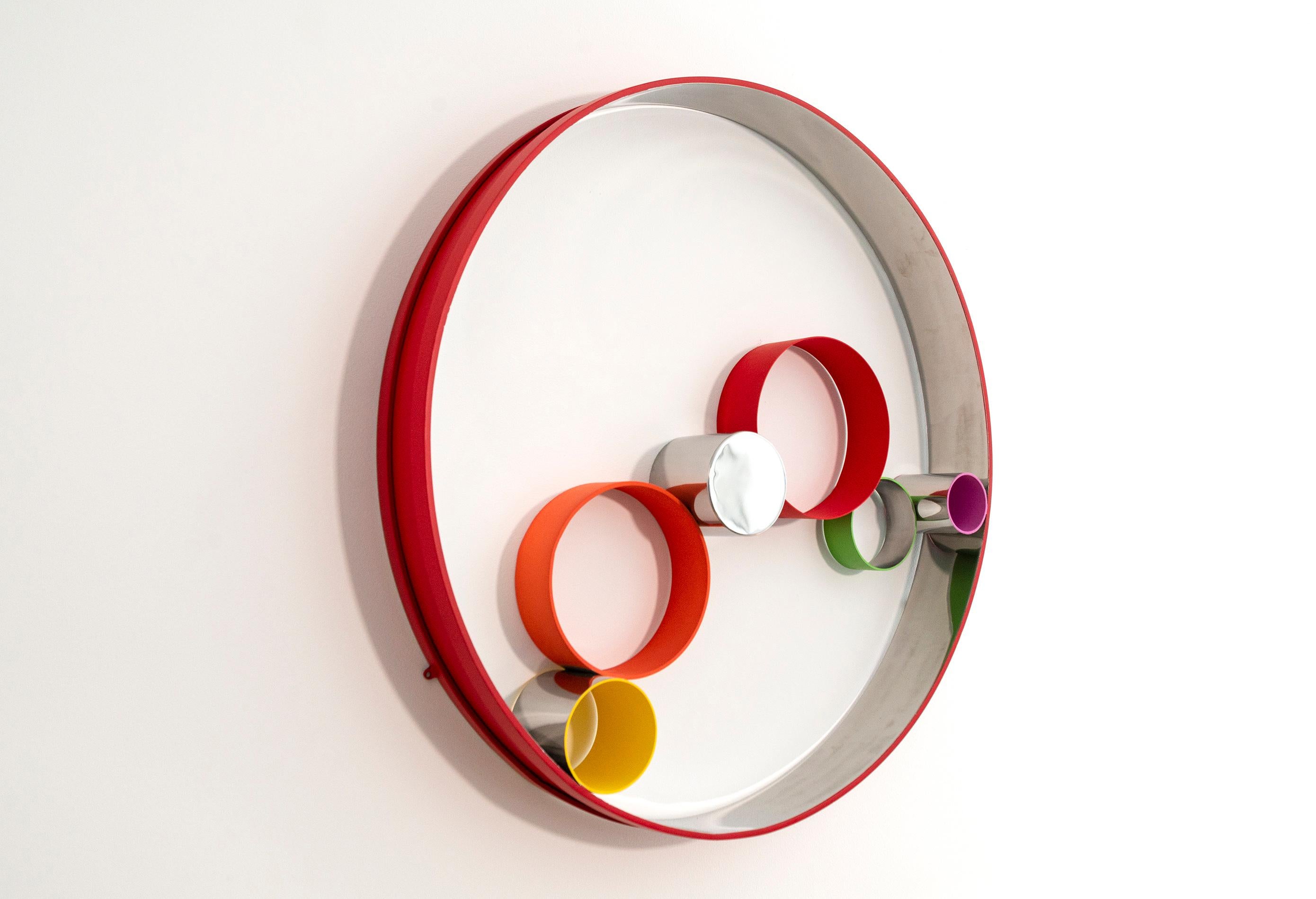 Sieben Ringe Temp Zero Wandrelief – abstraktes Wandrelief aus Edelstahl, Wandskulptur im Angebot 1