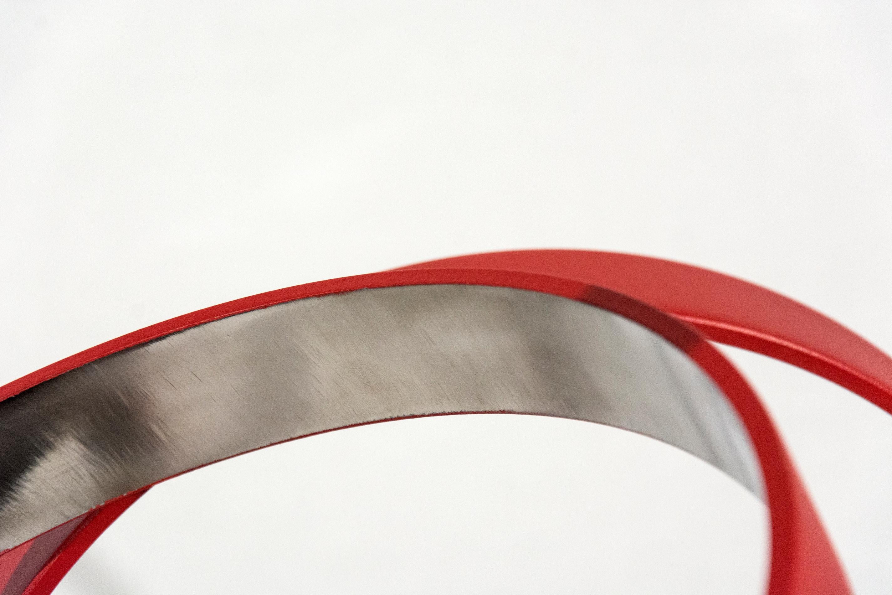 Three Ring Temps Zero Red 2/10 - geometric abstract, stainless steel sculpture - Sculpture by Philippe Pallafray