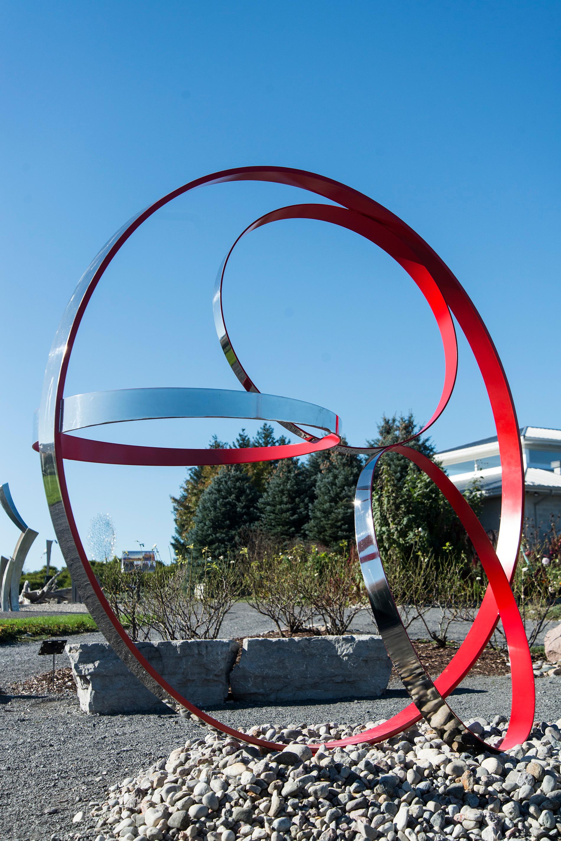 Temps Zero Red 2/10 - large, geometric, contemporary, outdoor steel sculpture - Sculpture by Philippe Pallafray