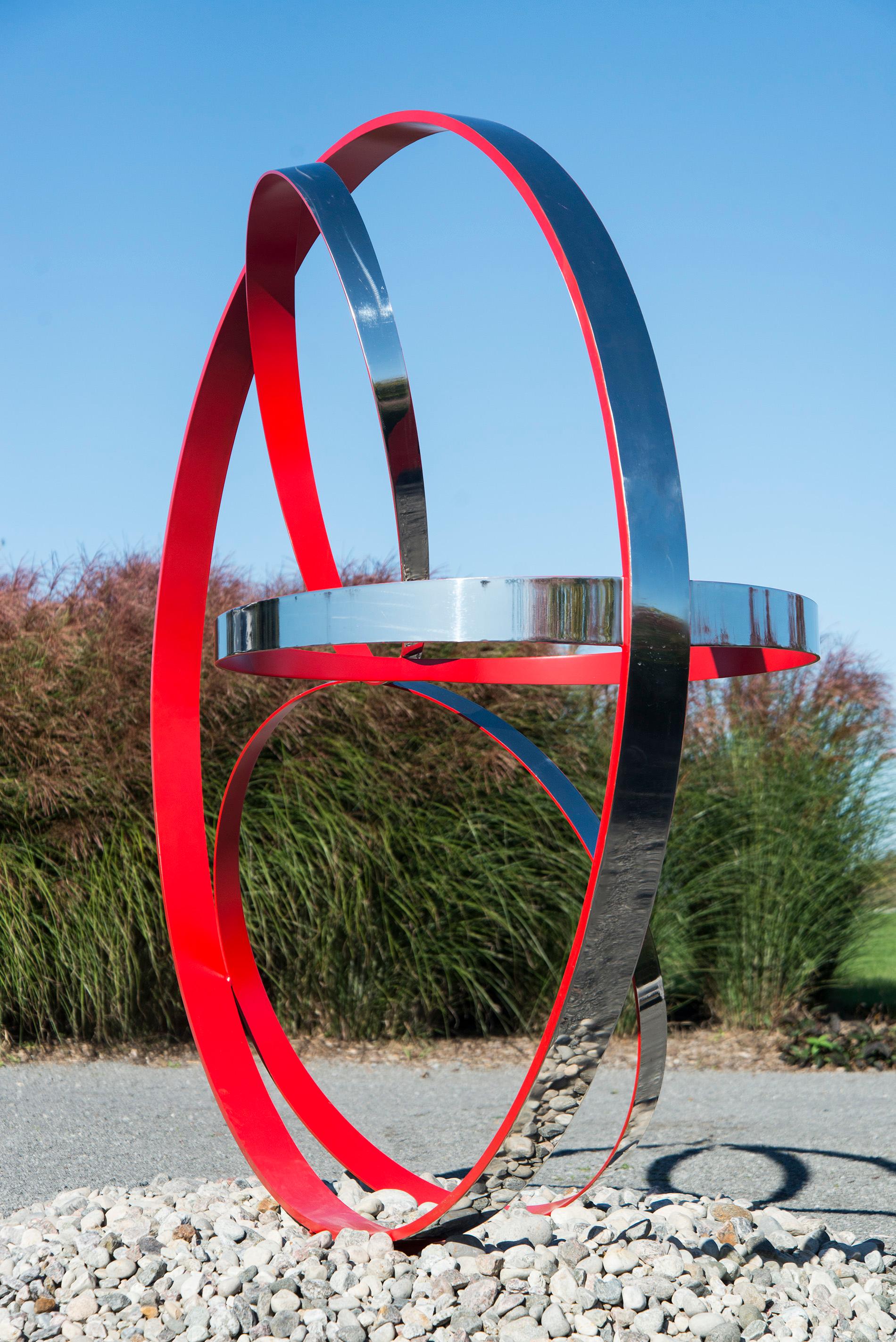 Temps Zero Red 2/10 - große, geometrische, zeitgenössische Stahlskulptur für den Außenbereich (Geometrische Abstraktion), Sculpture, von Philippe Pallafray