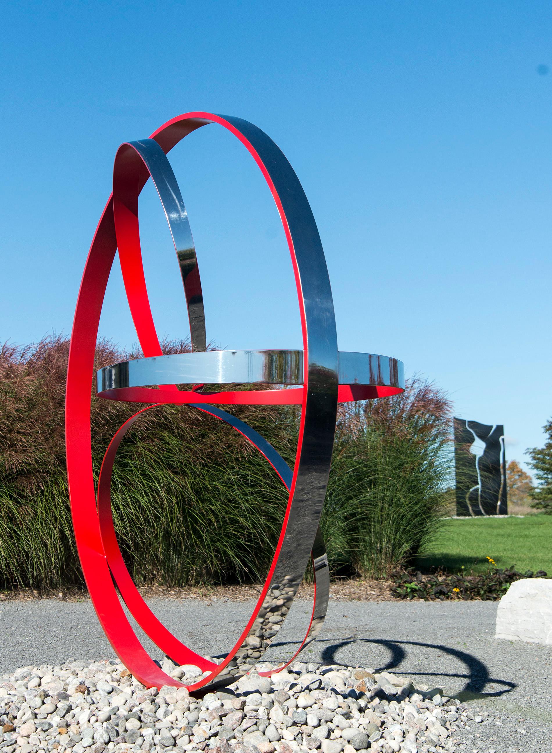 Grande sculpture en acier géométrique, contemporaine et extérieure Temps Zero Red 2/10 - Géométrique abstrait Sculpture par Philippe Pallafray