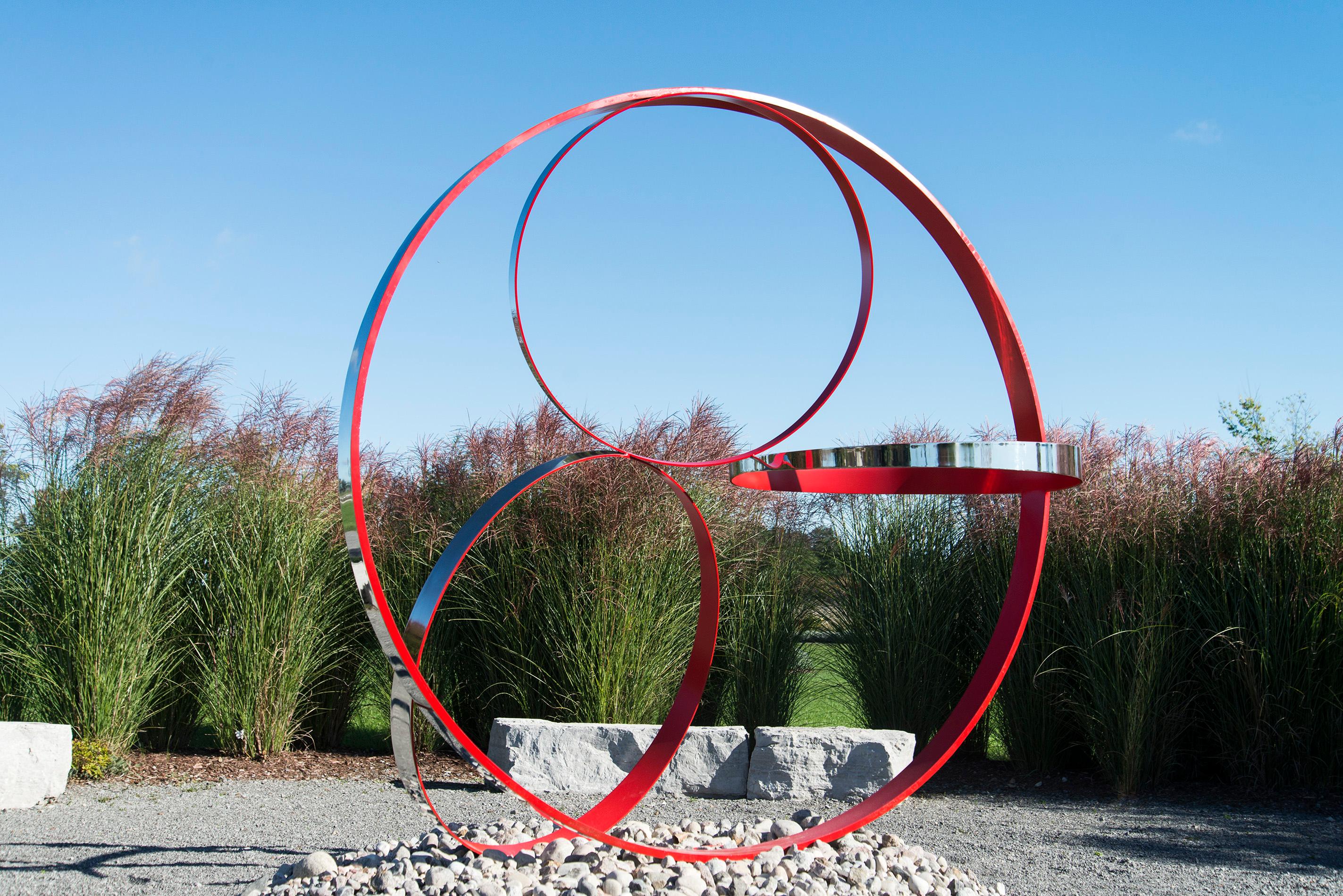 Temps Zero Red 2/10 - large, geometric, contemporary, outdoor steel sculpture - Blue Abstract Sculpture by Philippe Pallafray
