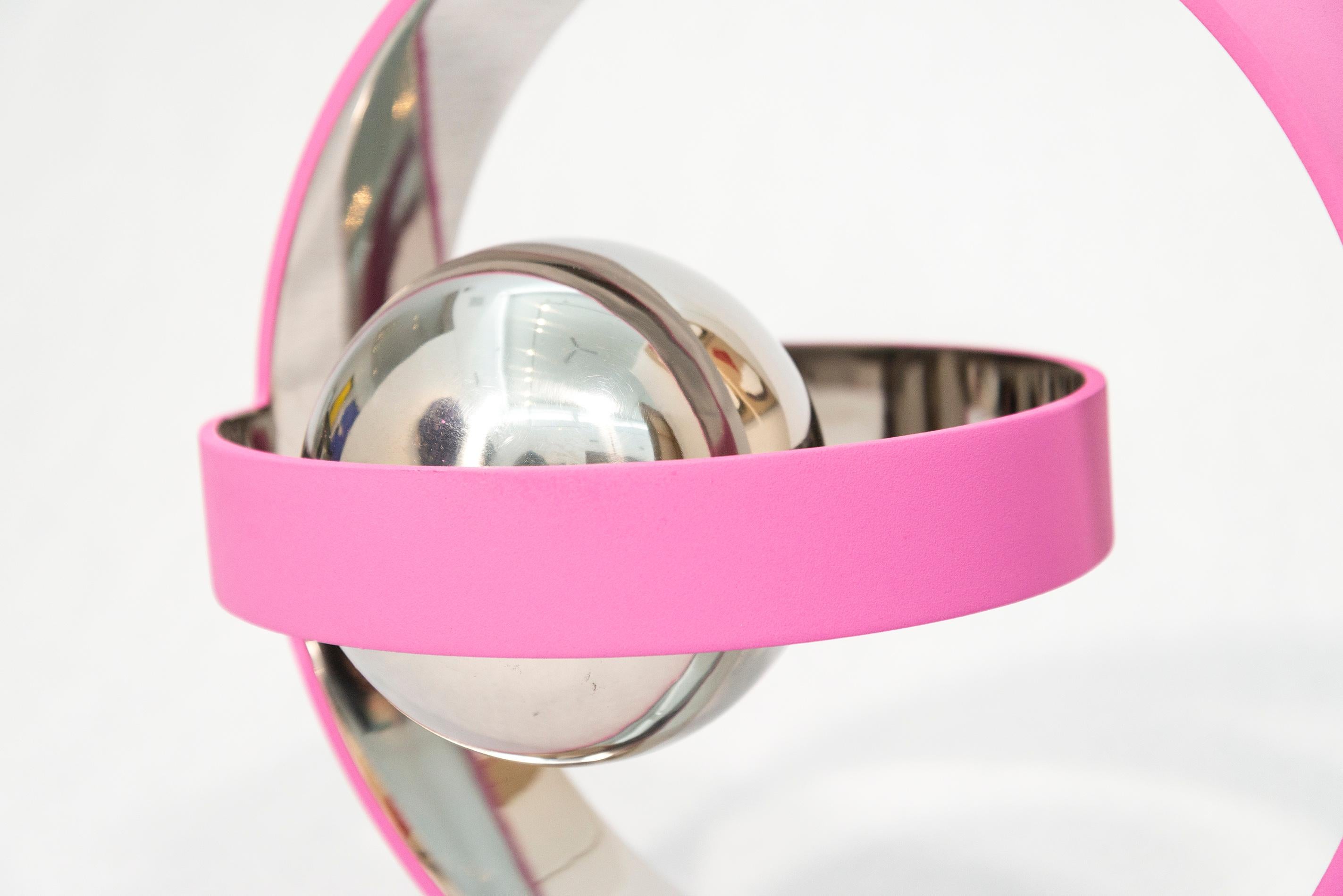 Two Ring Temps Zero Pink with Ball 2/10 - abstract, stainless steel, sculpture For Sale 1