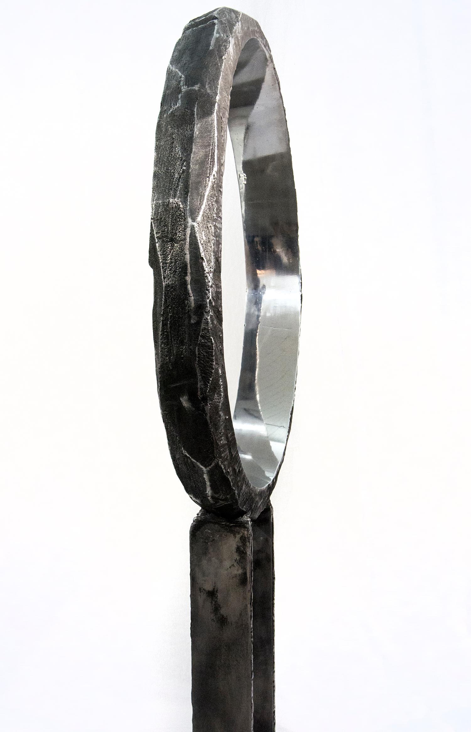 Wormhole - elegant, polished, reflective stainless steel ring, outdoor sculpture 2