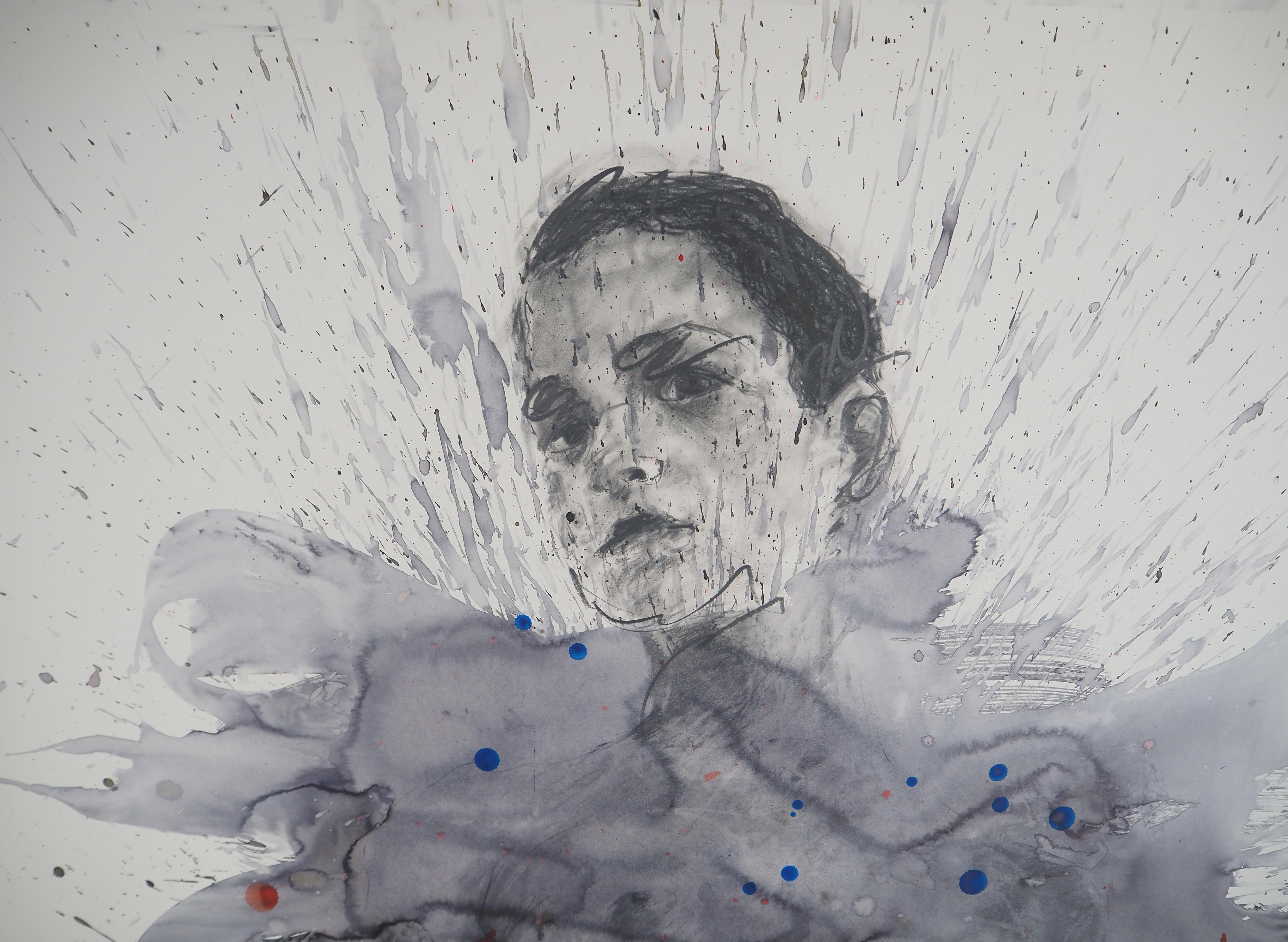 Splash Girl - Original painting, Signed - Gray Figurative Painting by Philippe Pasqua