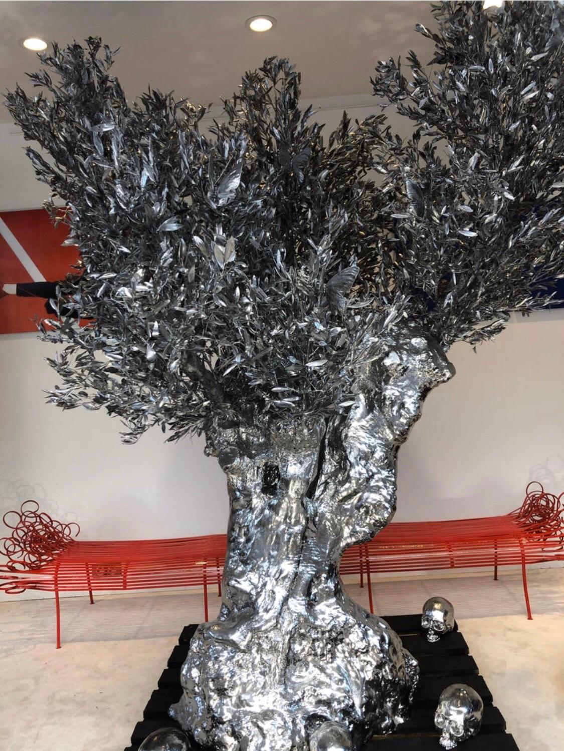 Monumental Olive Tree, Vanity-Skulls, Butterflies by Philippe Pasqua Sculpture 1