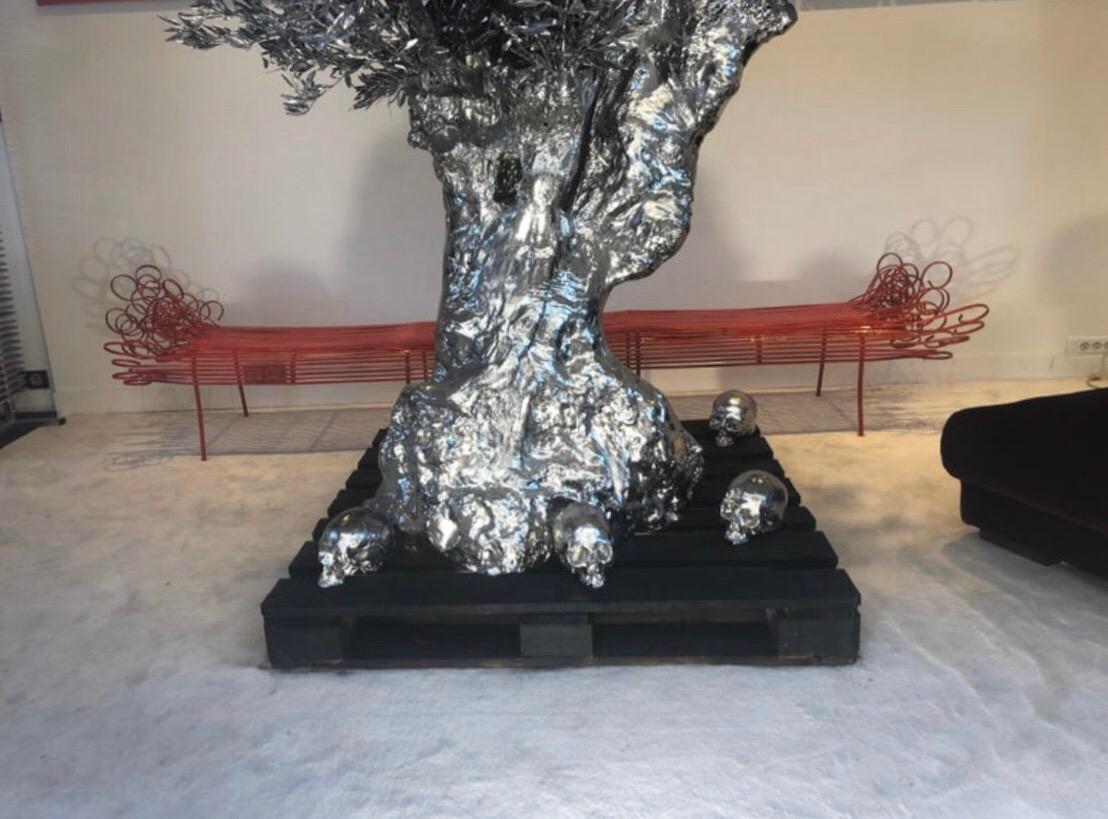 Monumental Olive Tree, Vanity-Skulls, Butterflies by Philippe Pasqua Sculpture 4