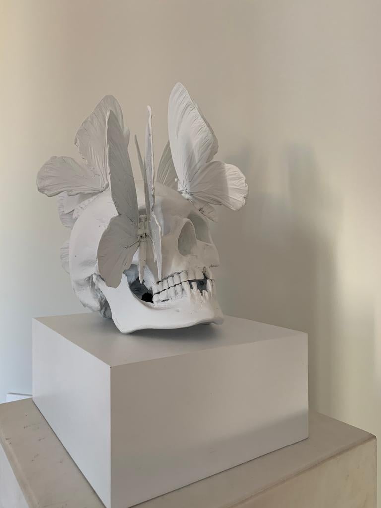 Vanity with Butterflies, Bronze painted in a white, limited Edition 2018 - Sculpture by Philippe Pasqua
