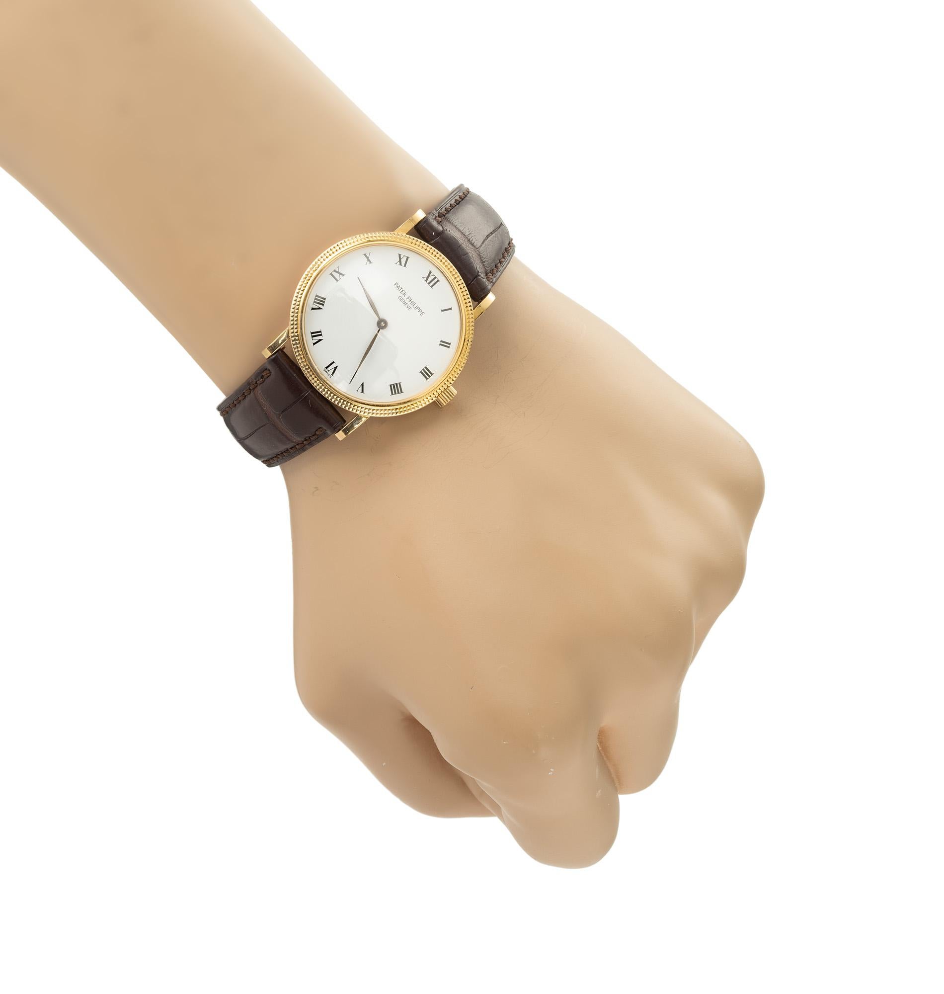 Patek Philippe Yellow Gold Calatrava Clous de Paris Mens Wristwatch en vente 5