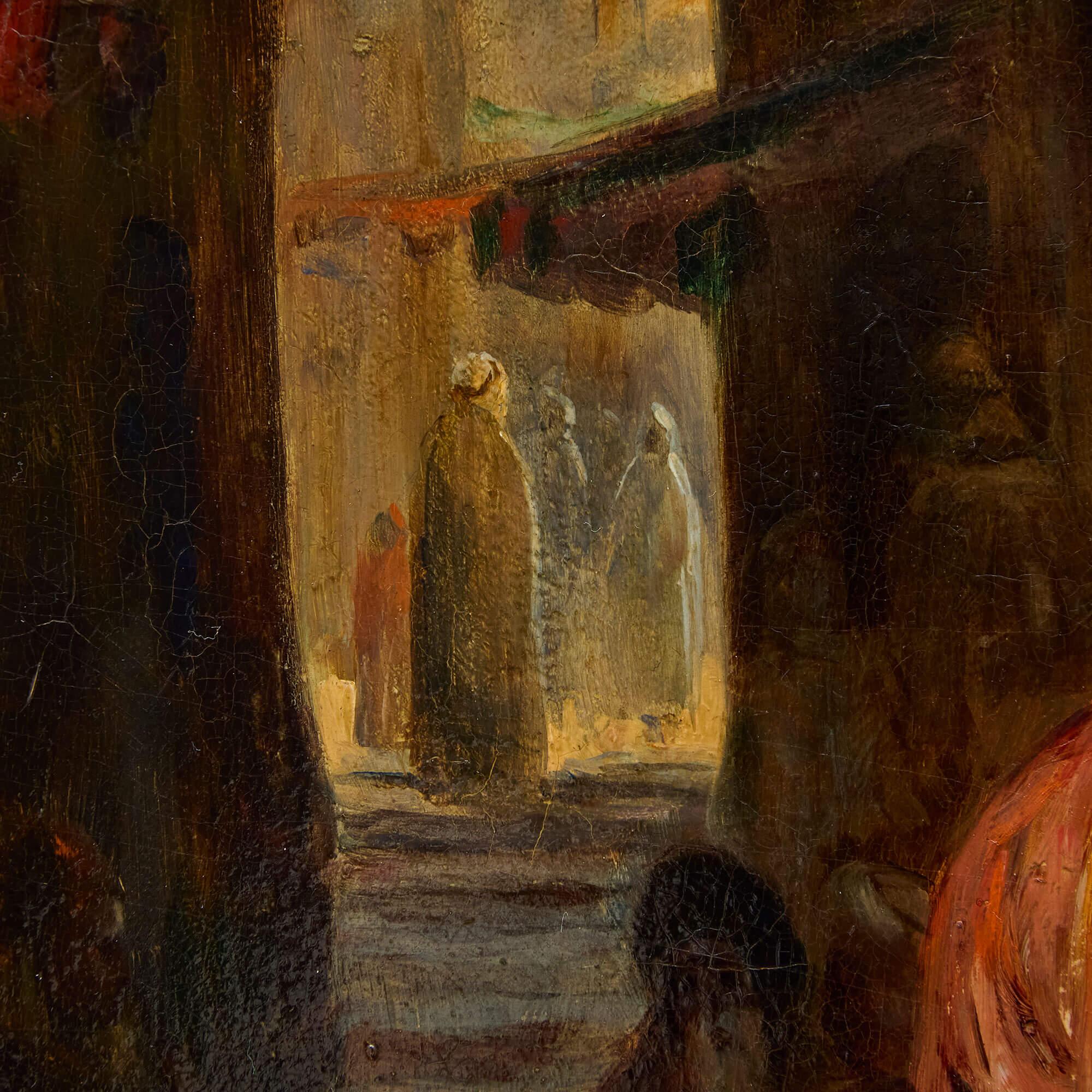 Antike Philippe Pavy Orientalist Ölgemälde Straßenszene Kinder Musikant im Angebot 3