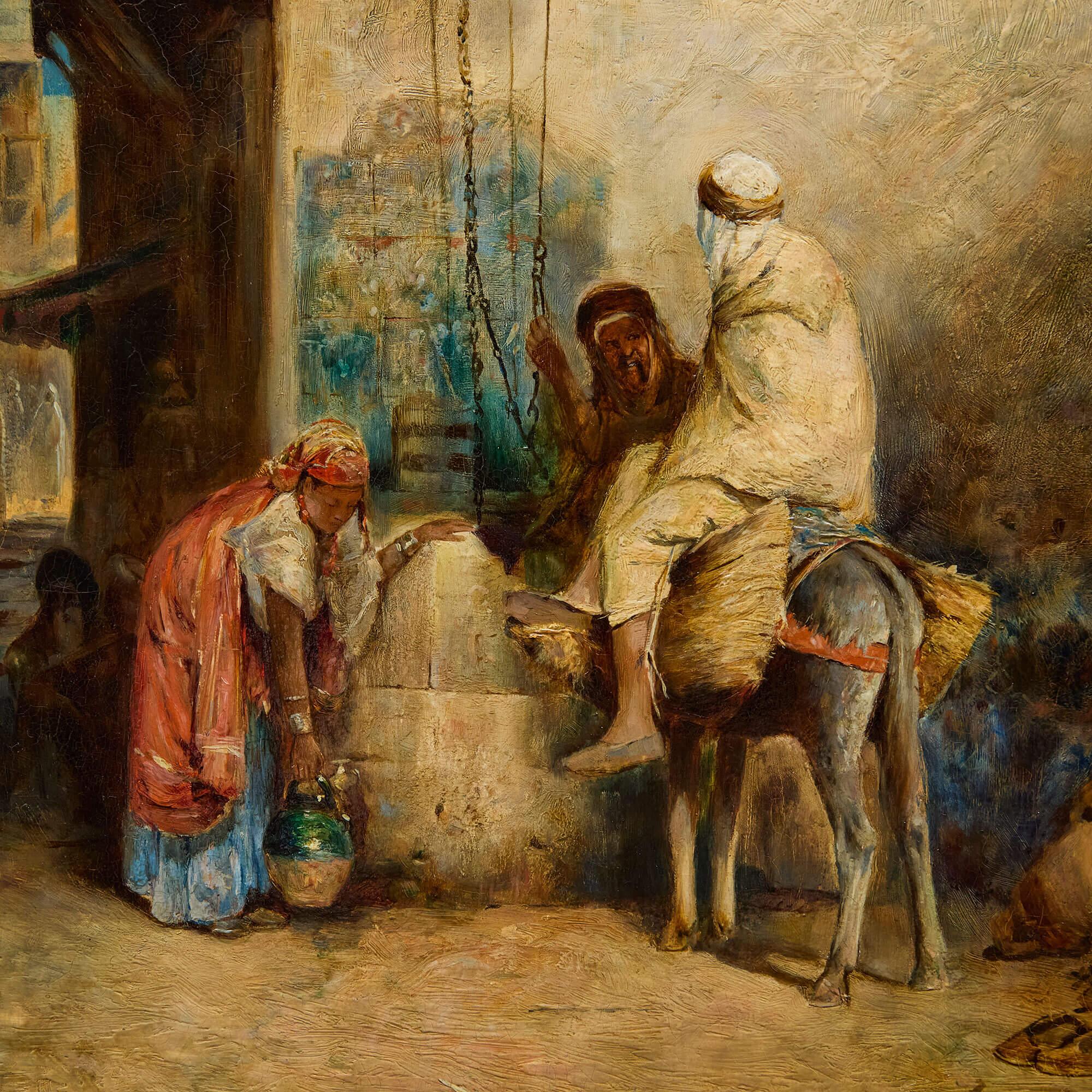 Antike Philippe Pavy Orientalist Ölgemälde Straßenszene Kinder Musikant im Angebot 4