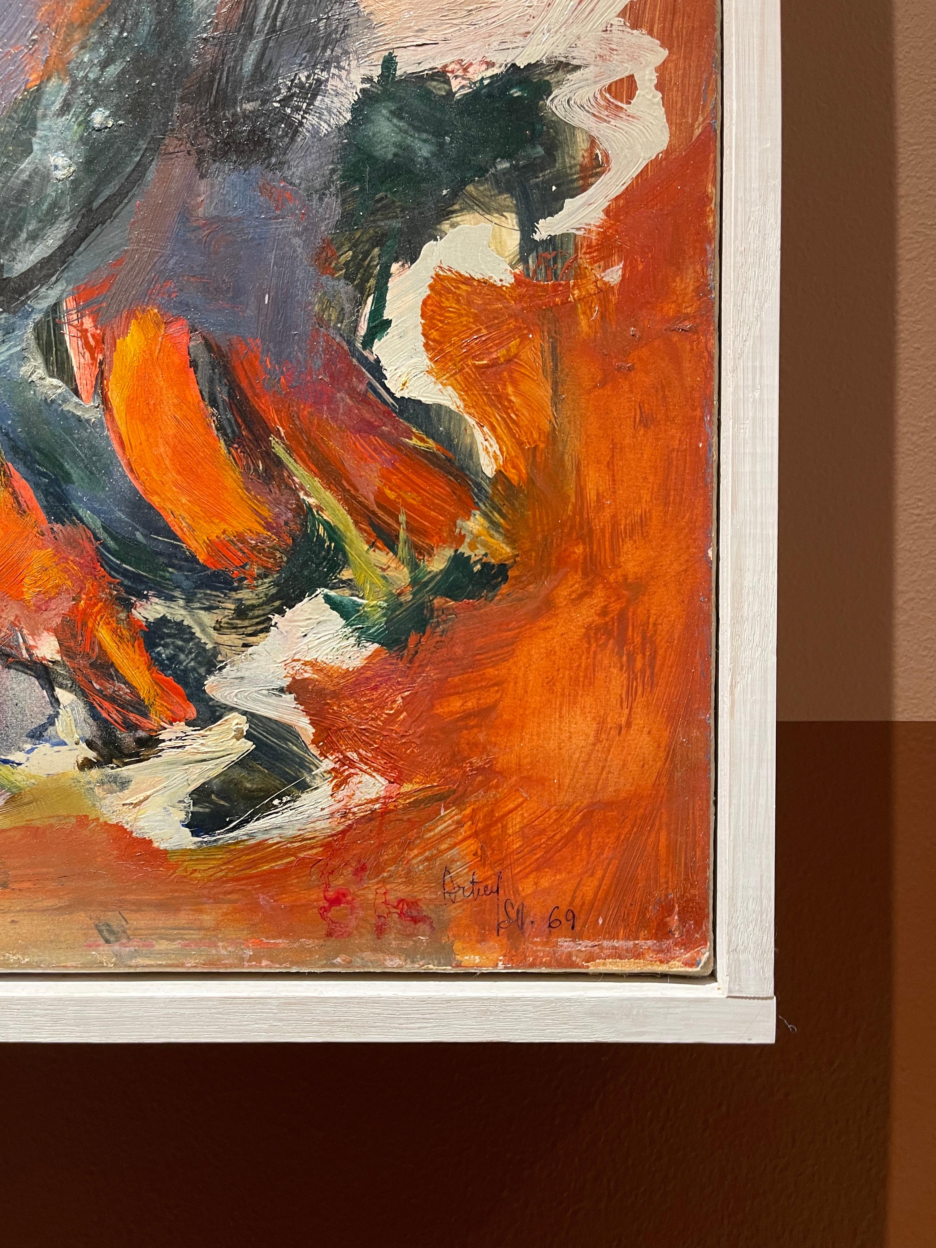 Philippe SabyViricel d'Artias 1969 Feminine French Orange Purple Composition In Abstract