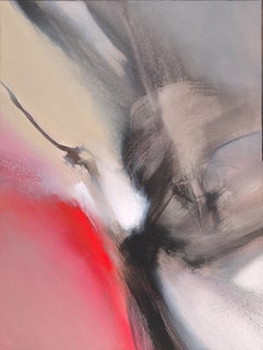 Red Beige Black and White Lyrical Abstract Acrylic Painting 