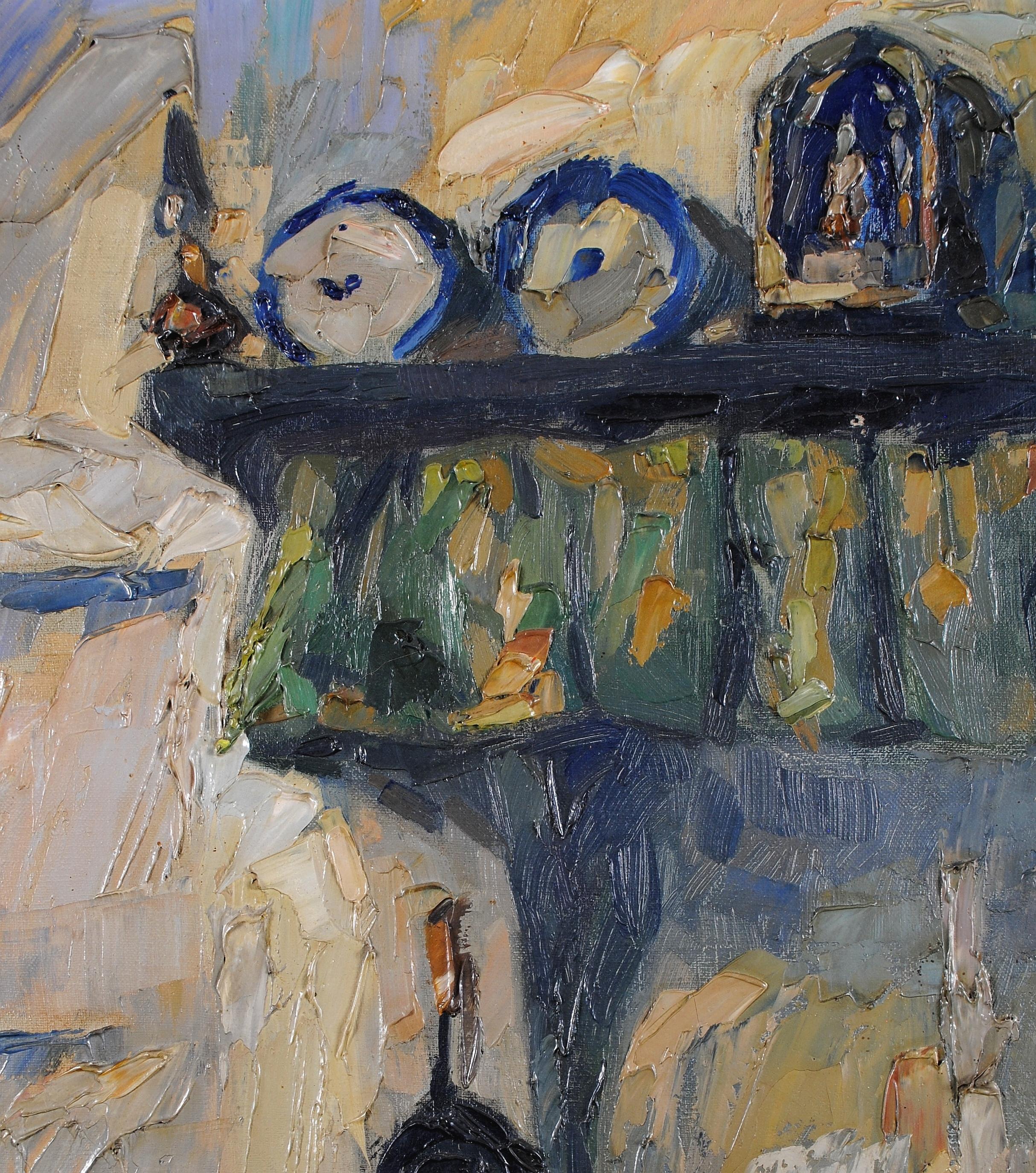 Bodegón de estantería - Pintura al óleo antigua belga de interior de principios del siglo XX - Still-Life Painting Marrón de Philippe Schott