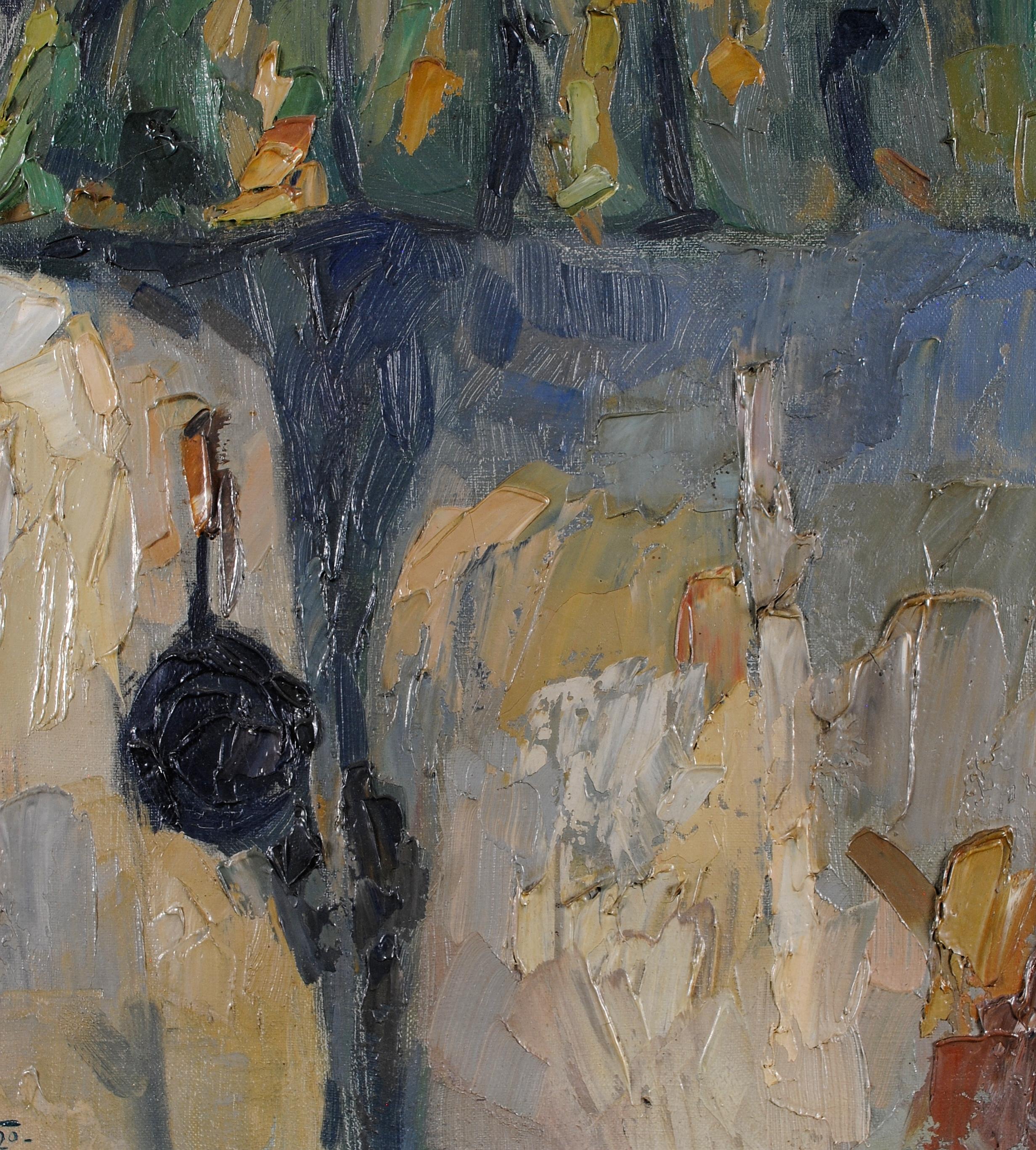 Bodegón de estantería - Pintura al óleo antigua belga de interior de principios del siglo XX en venta 1