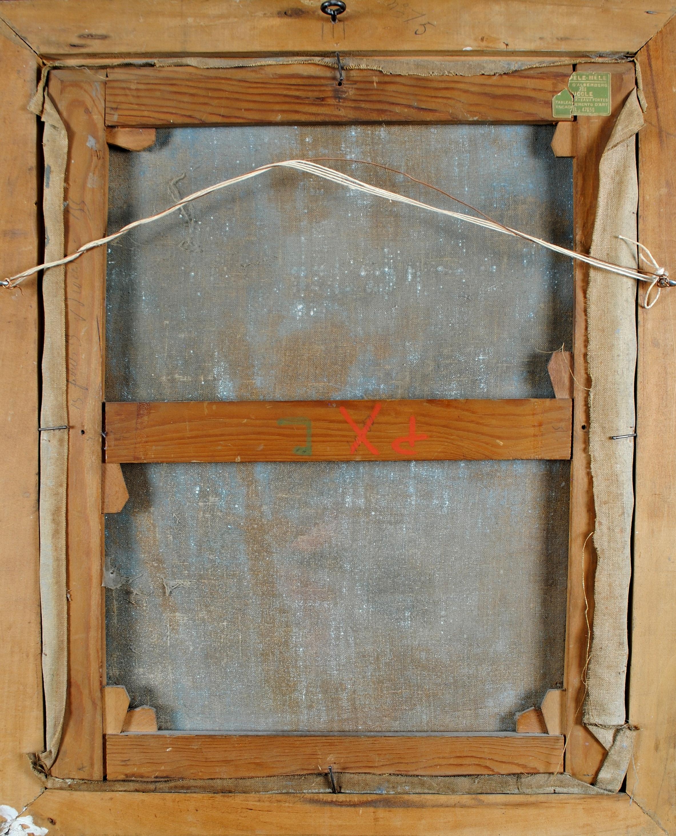 Bodegón de estantería - Pintura al óleo antigua belga de interior de principios del siglo XX en venta 4