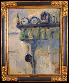 Nature morte à l'étagère - Huile d'intérieur belge ancienne du début du 20e siècle