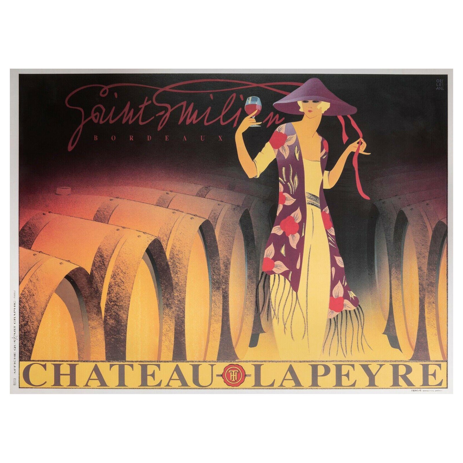 Philippe Sommer, Cartel original del vino, Saint Emilion, Chateau Lapeyre, 1995