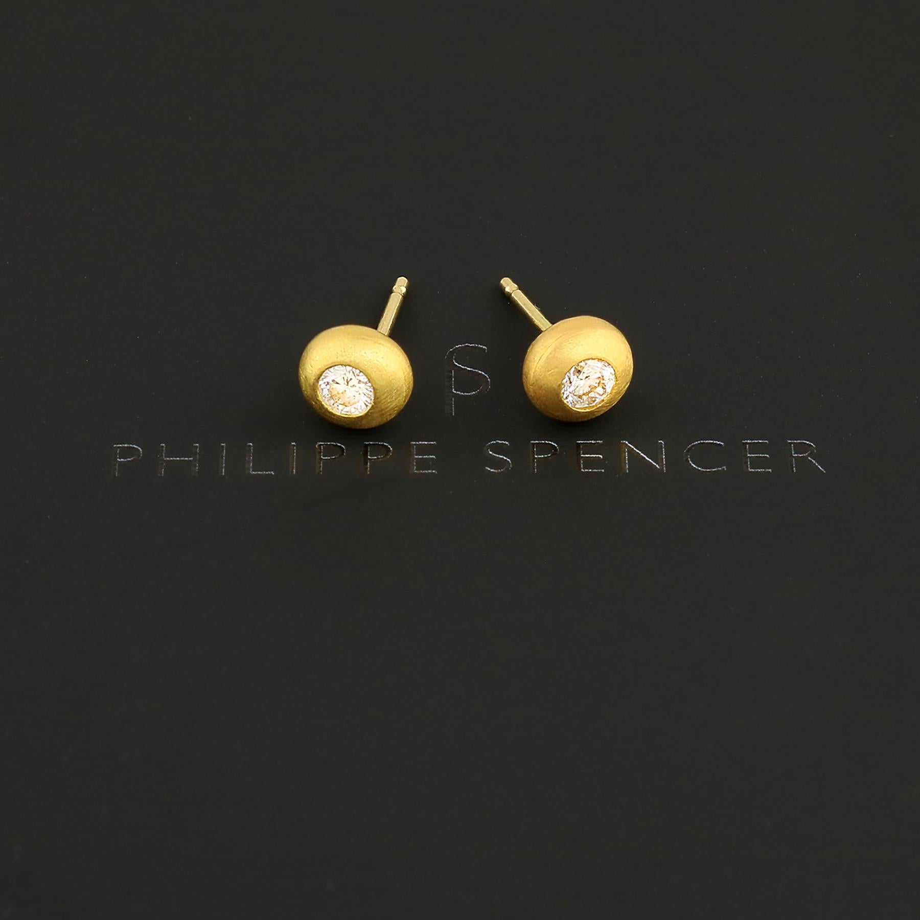 PHILIPPE SPENCER - 1/3 Ct. Total COLORLESS (D-F) Diamonds set in Solid 20K Gold Drop Studs. 18K Gold Post Back and Locking Nut for durability. Each pair is a unique, authentically smithed One-Of-A-Kind work of art. 

These beautiful Hand-Forged 20K