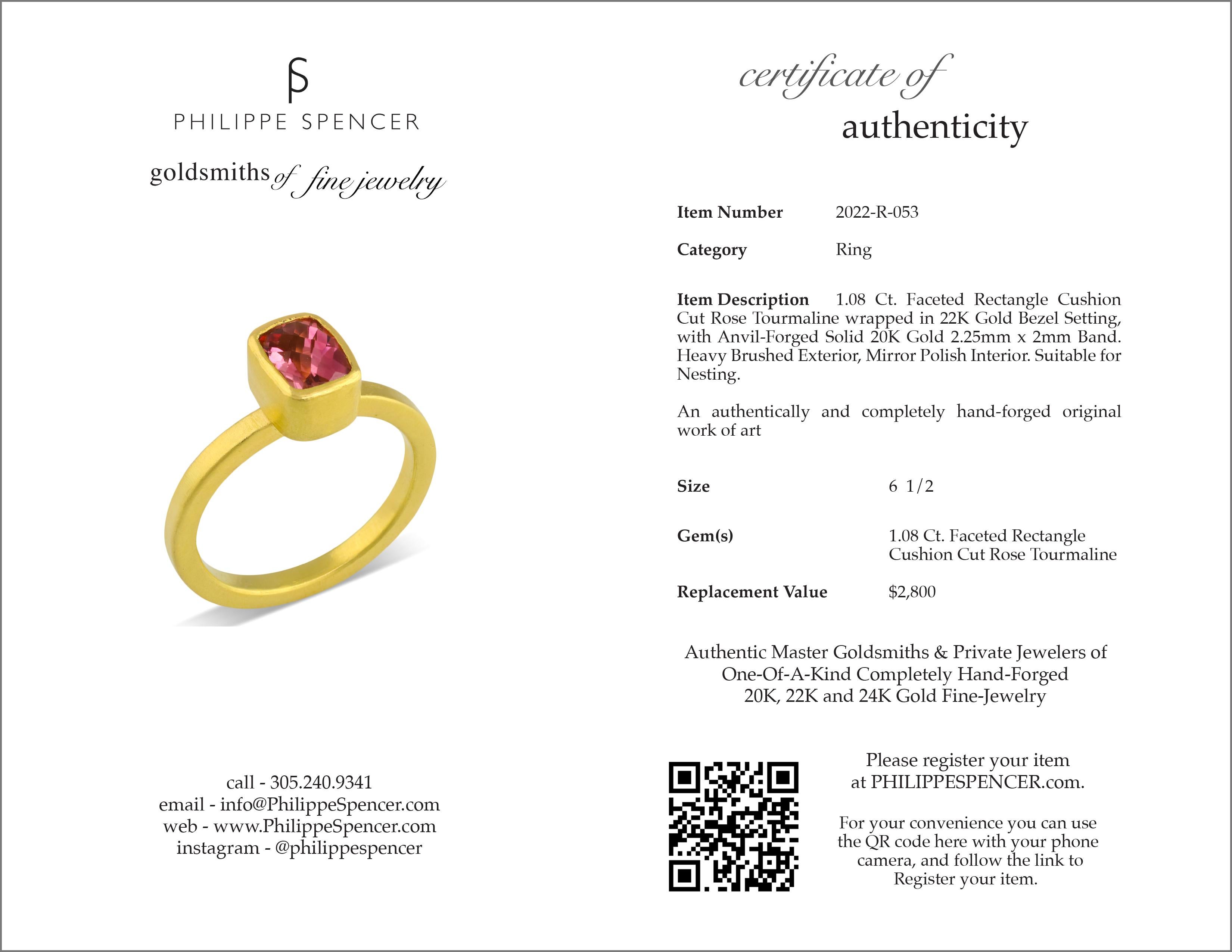 Artisan PHILIPPE SPENCER 1.08 Ct. Rose Tourmaline in 22K and 20K Gold Solitaire Ring