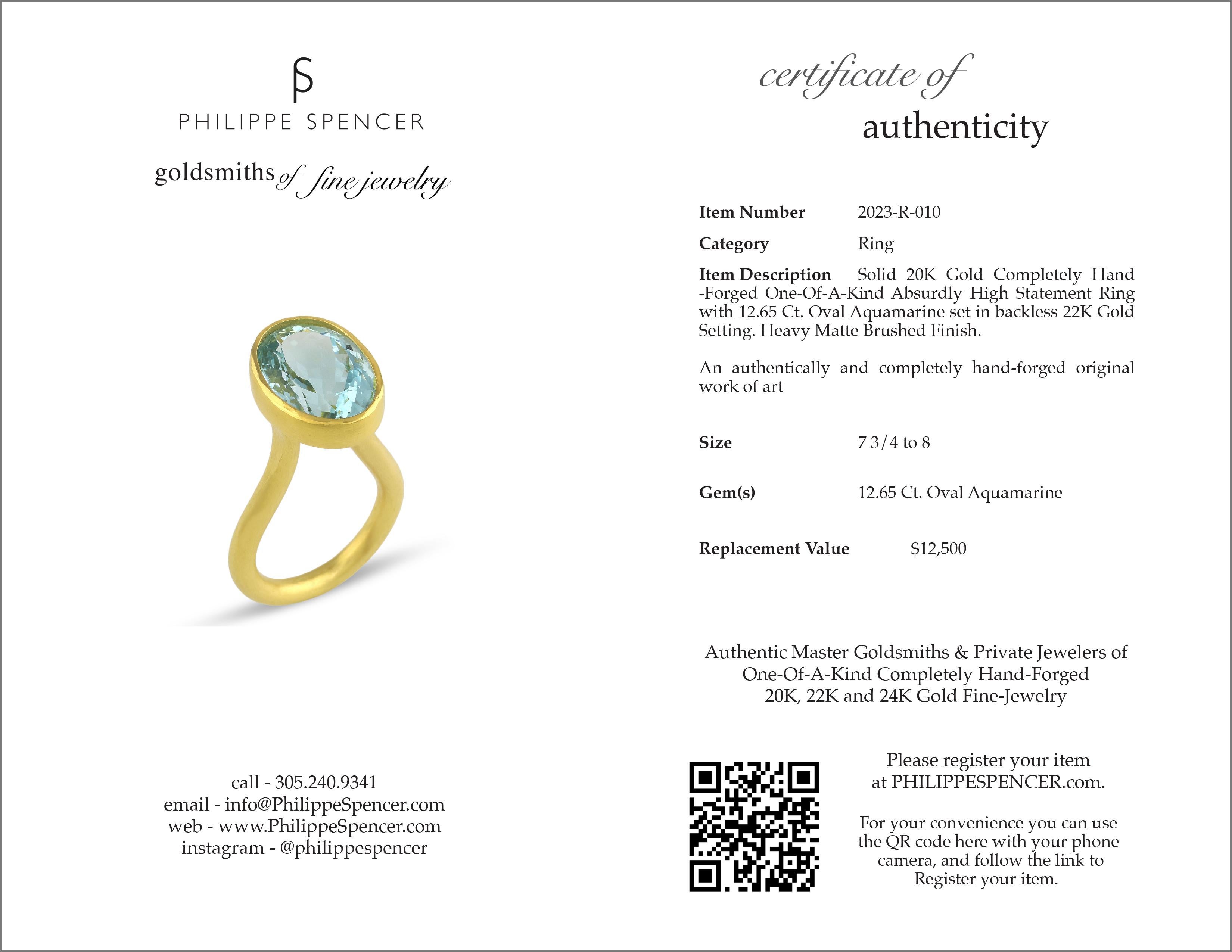 PHILIPPE SPENCER 12.6 Ct. Aquamarine in 22K and 20K Gold Statement Ring For Sale 2