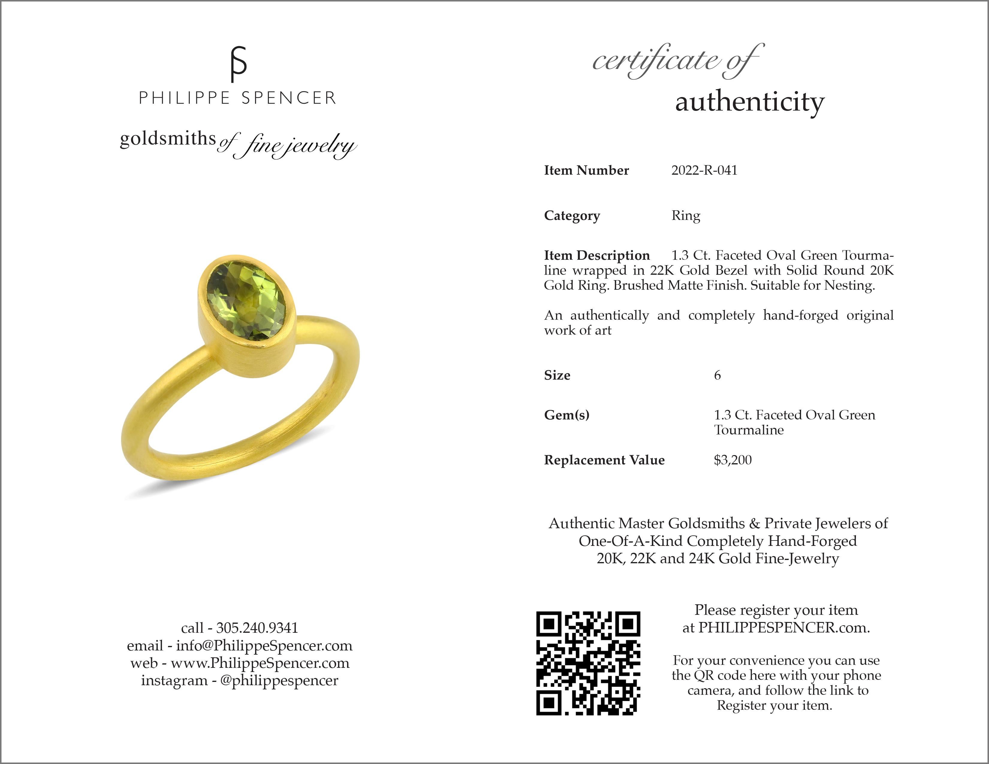 PHILIPPE SPENCER 1.3 Ct. Tourmaline in 22K and 20K Gold Solitaire Ring In New Condition For Sale In Key West, FL