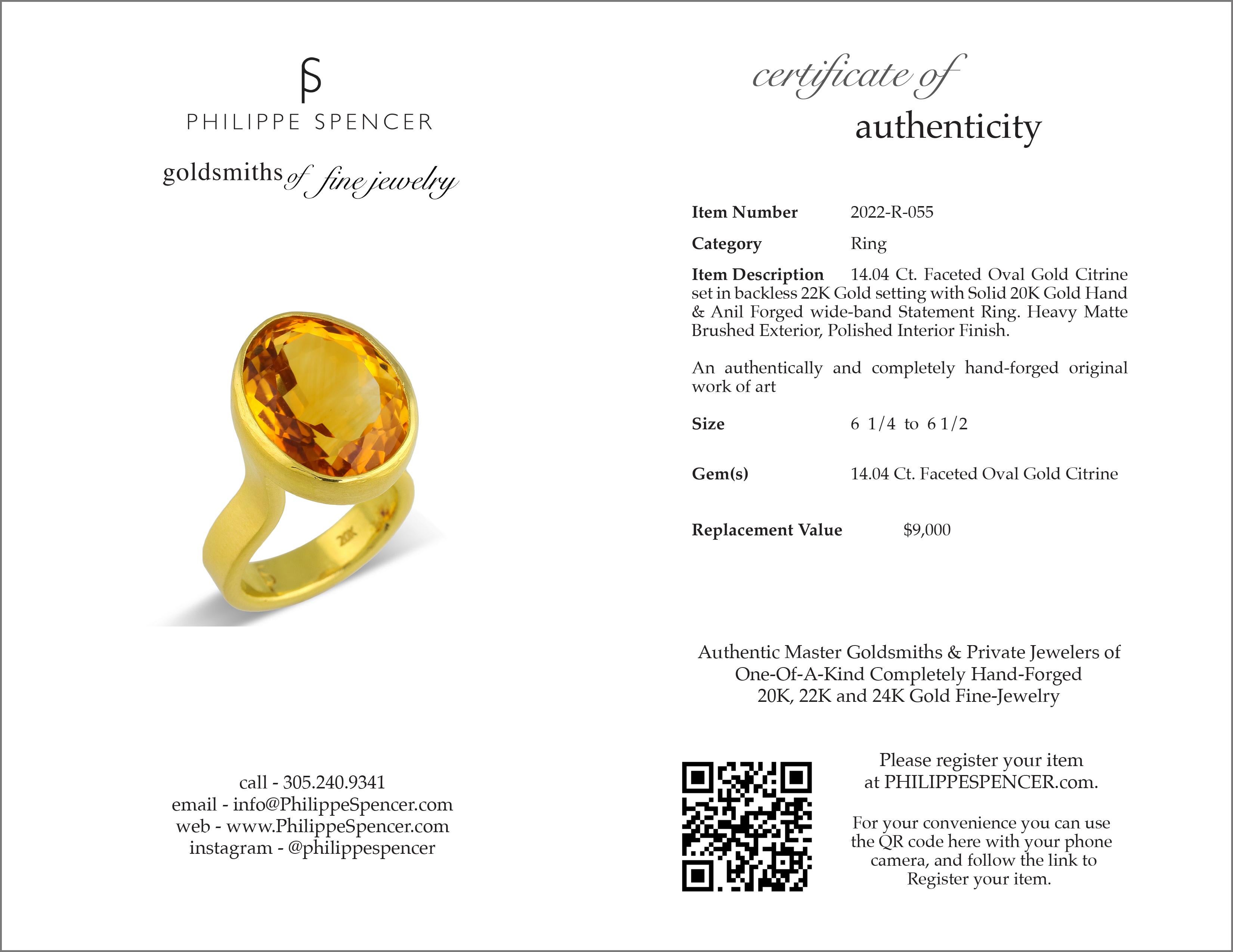 Oval Cut PHILIPPE SPENCER 14.04 Ct. Gold Citrine in 22K and 20K Gold Statement Ring