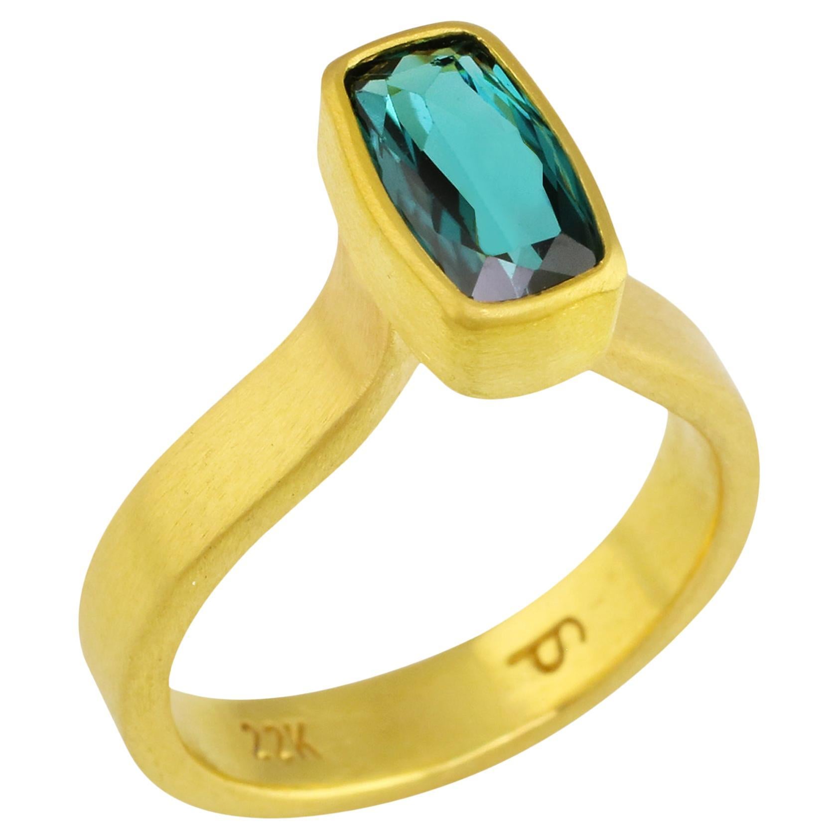 PHILIPPE SPENCER 1.6 Ct. Teal Tourmaline Statement Ring in 22K Gold