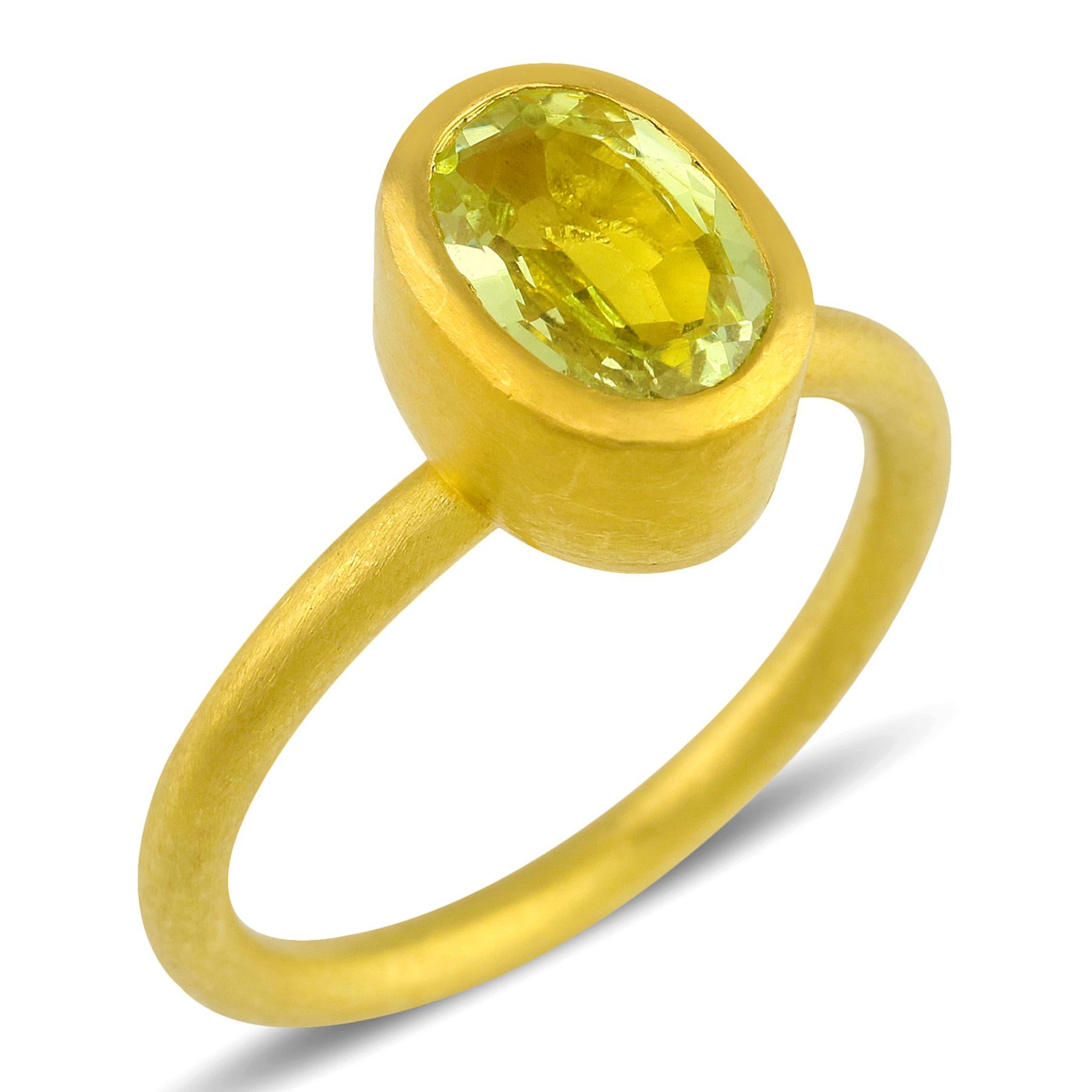 PHILIPPE-SPENCER -  1.85 Ct. Light Green Alexandrite wrapped in 22K Gold Bezel with Solid Round 20K Gold Ring. Brushed Matte Finish. Size 6 1/8, and is in-stock and ready to ship. Our apologies in advance, this One-Of-A-Kind Solitaire is not