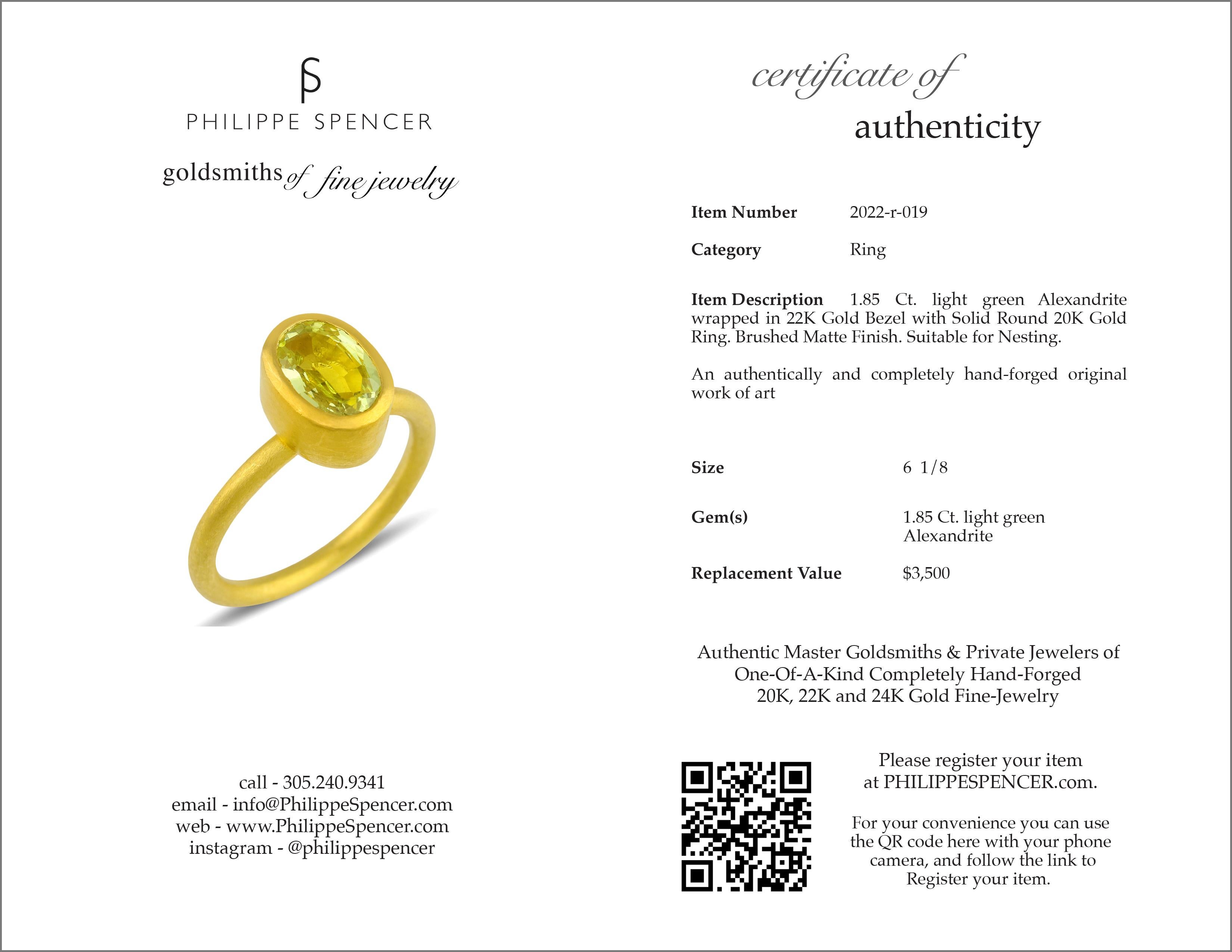Artisan PHILIPPE SPENCER 1.85 Ct. Alexandrite in 22K and 20K Gold Solitaire Ring