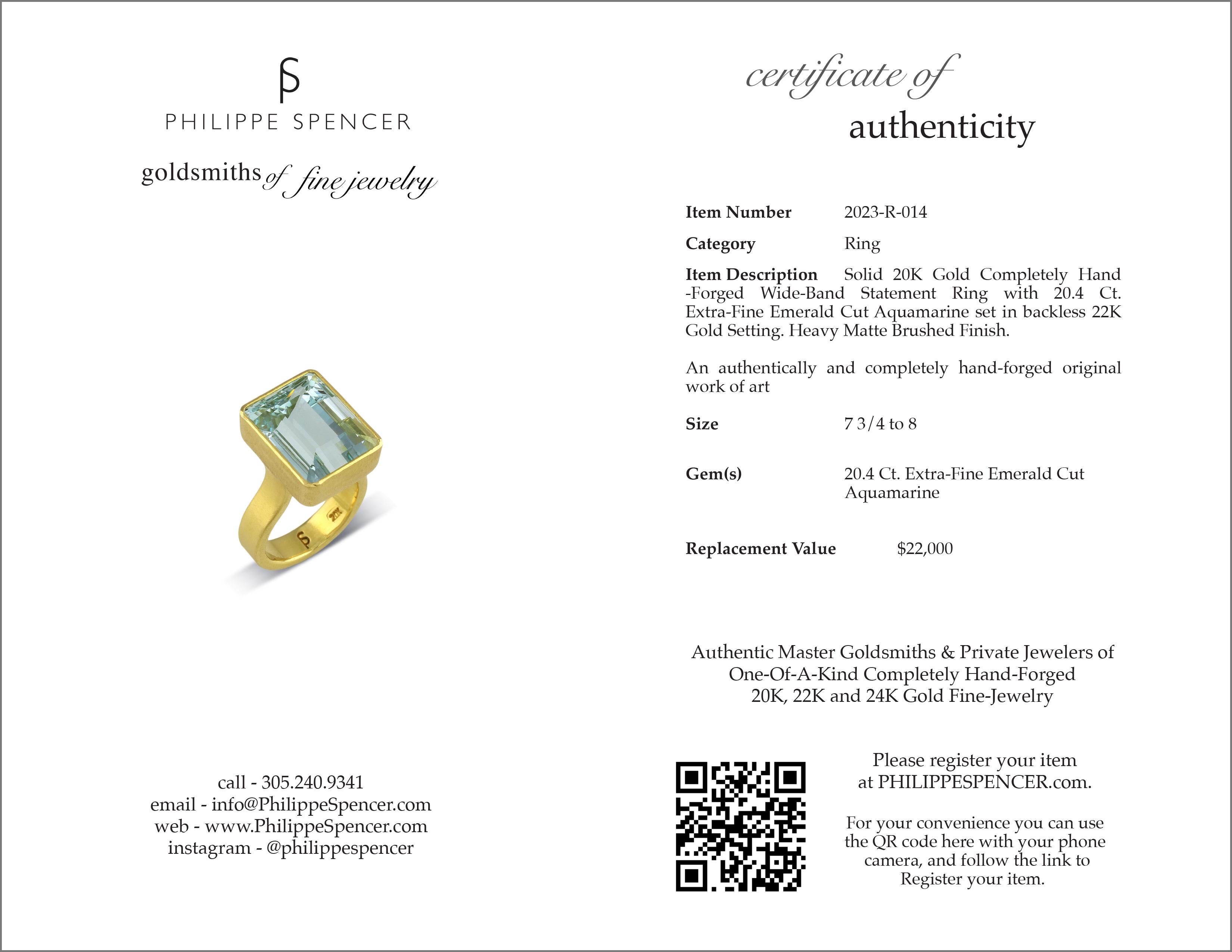 Women's PHILIPPE SPENCER 20.4 Ct. Extra-Fine Aquamarine in 22K & 20K Gold Statement Ring For Sale