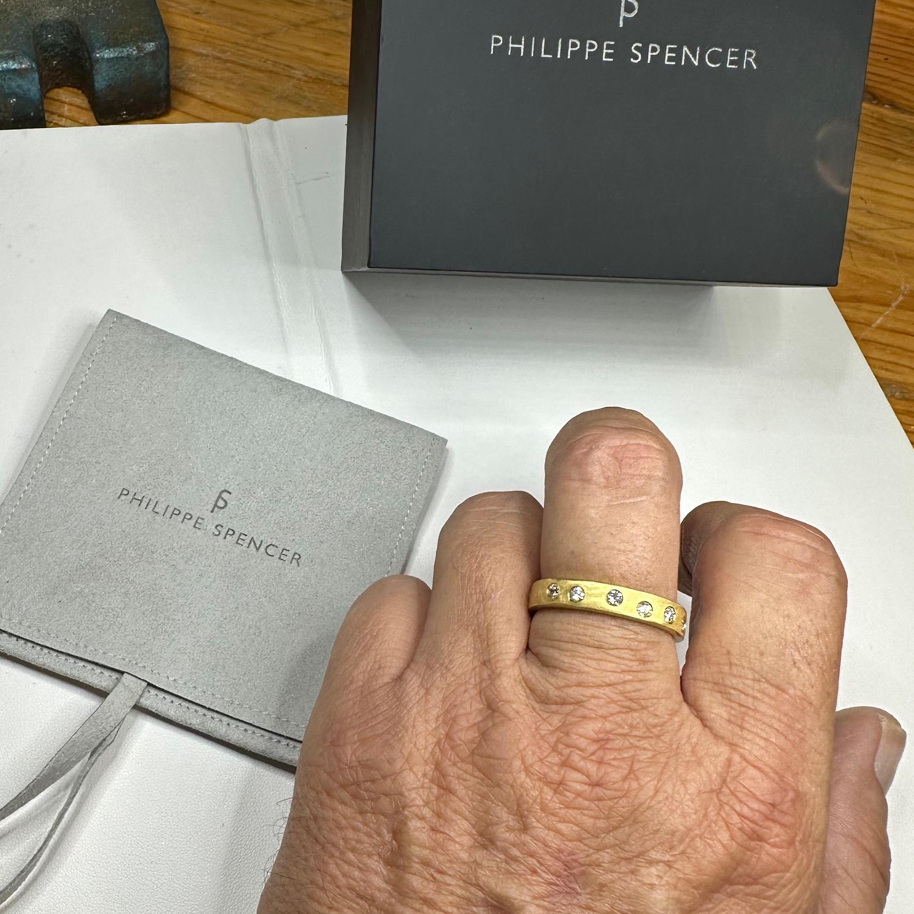 PHILIPPE SPENCER 20K Gold 5x2mm Band & “Lucky 13” COLORLESS Diamonds  For Sale 1