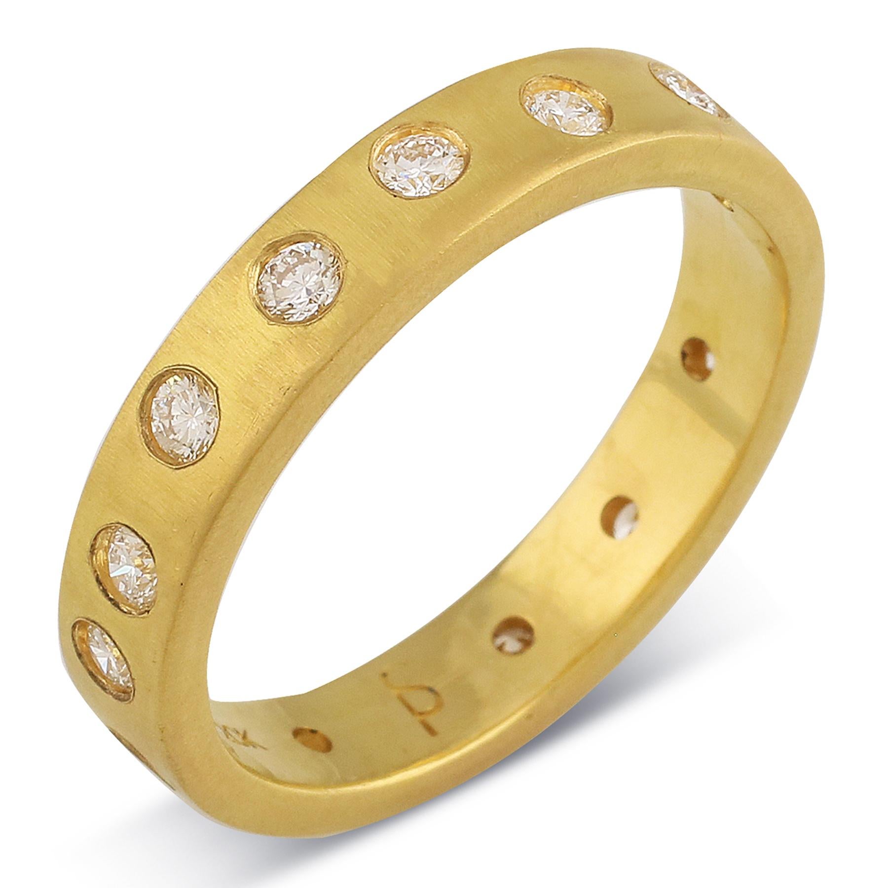 Artisan PHILIPPE SPENCER 20K Gold 5x2mm Band & “Lucky 13” COLORLESS Diamonds  For Sale