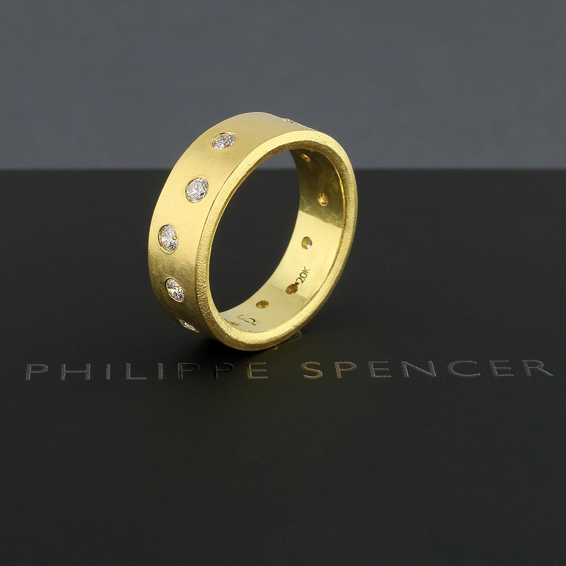 PHILIPPE SPENCER - 8 X 2mm Solid 20K Gold Men's size Completely Hand -Forged Statement Band with 12 Colorless (D-F)  2.8mm (1.03 Ct Total) Diamonds. 