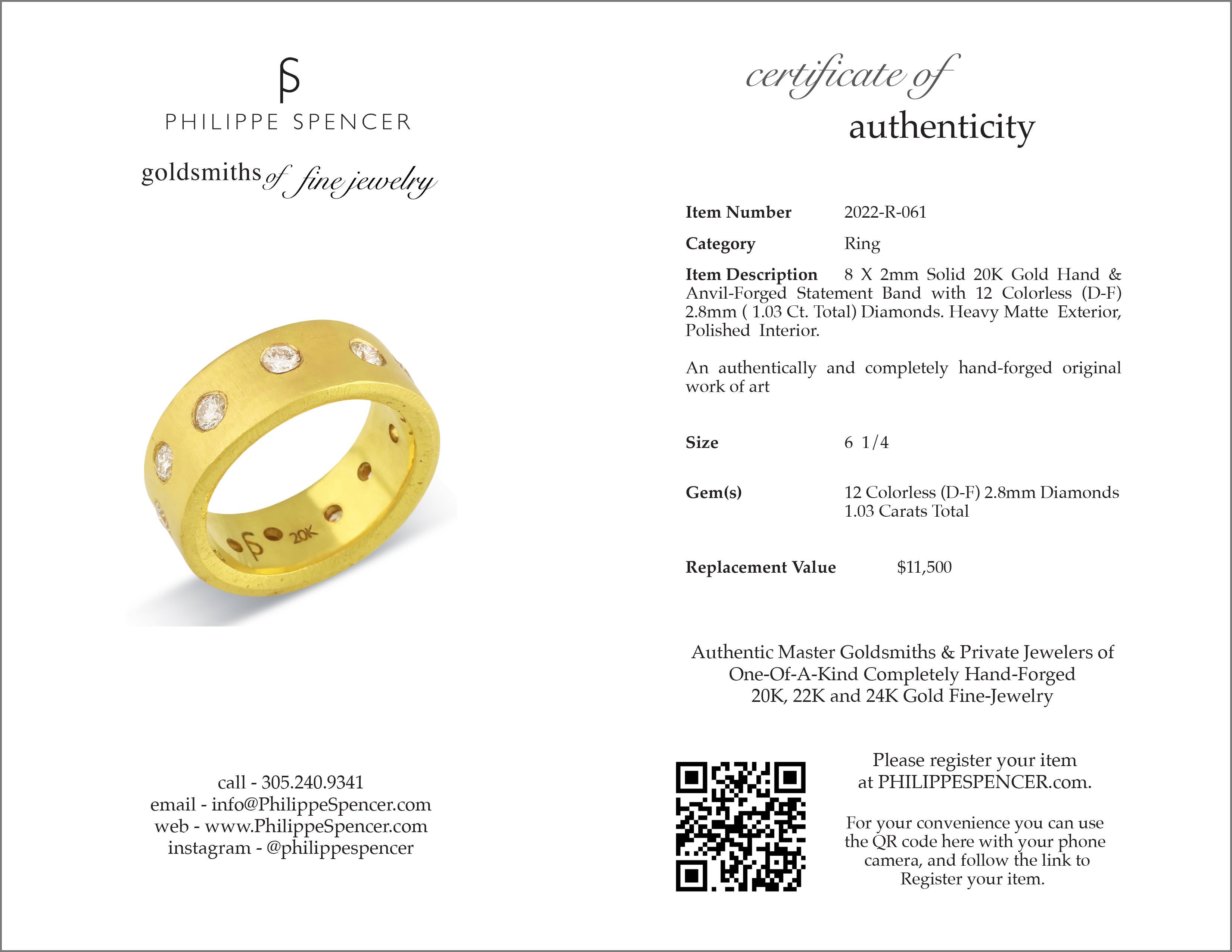 Women's or Men's PHILIPPE SPENCER 20K Gold 8x2mm Band with 1.03 Ct. Tw. COLORLESS Diamonds For Sale