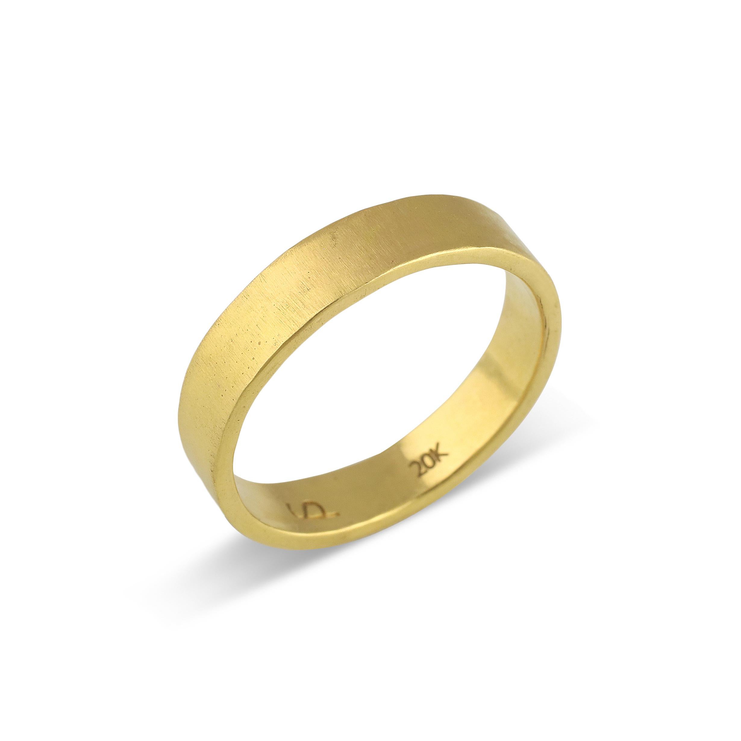 Artisan PHILIPPE SPENCER Solid 20K Gold Hand & Anvil Forged 4 x 1.25mm Wide Band Ring For Sale