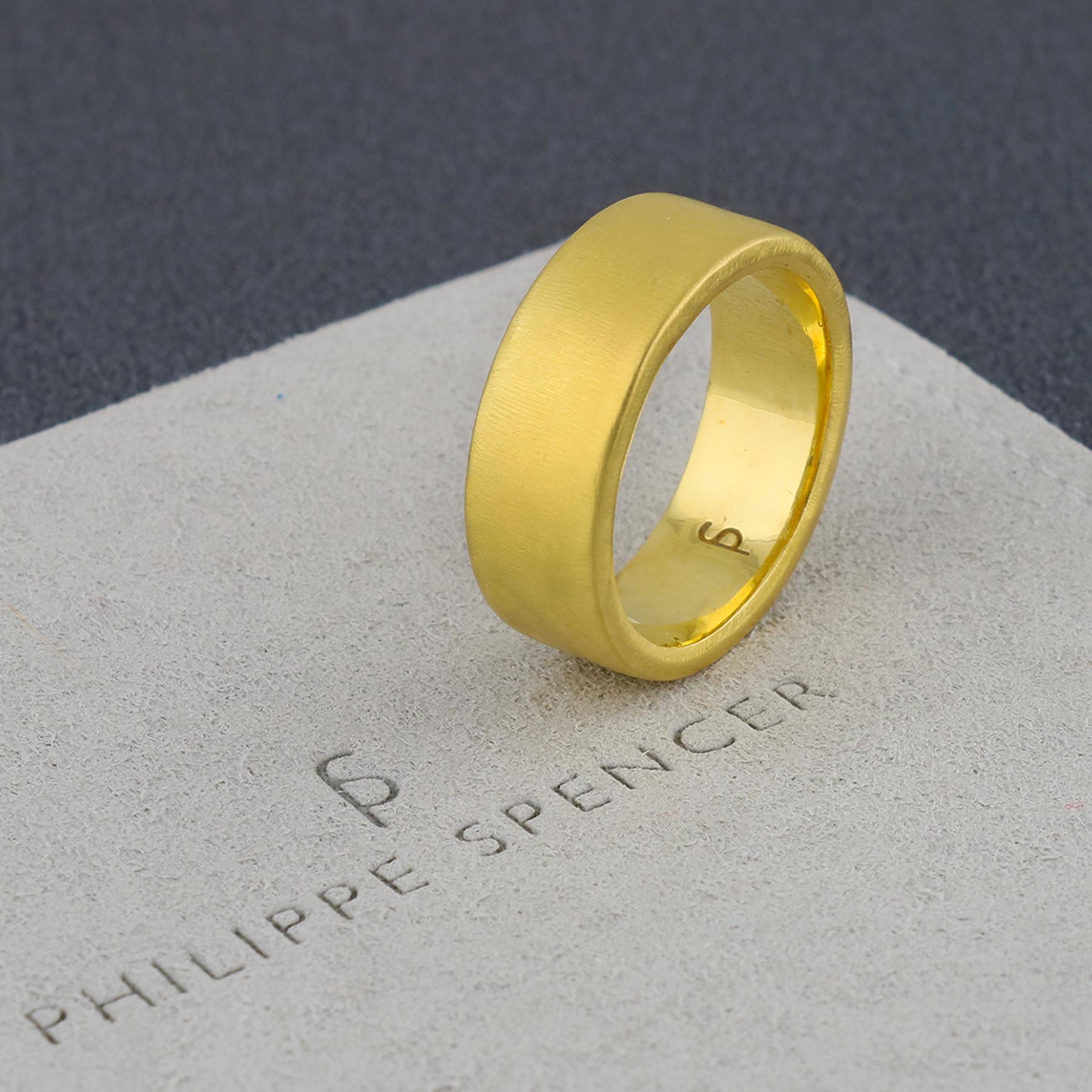 PHILIPPE-SPENCER - 8 X 2mm Solid 20K Gold Hand-Forged Statement Band. Heavy Matte Exterior, Mirror Polished Interior.  Each is a unique one-of-a-kind work of art. This PHILIPPE SPENCER Solid 20K Gold Hand Made band is extremely popular with both Men