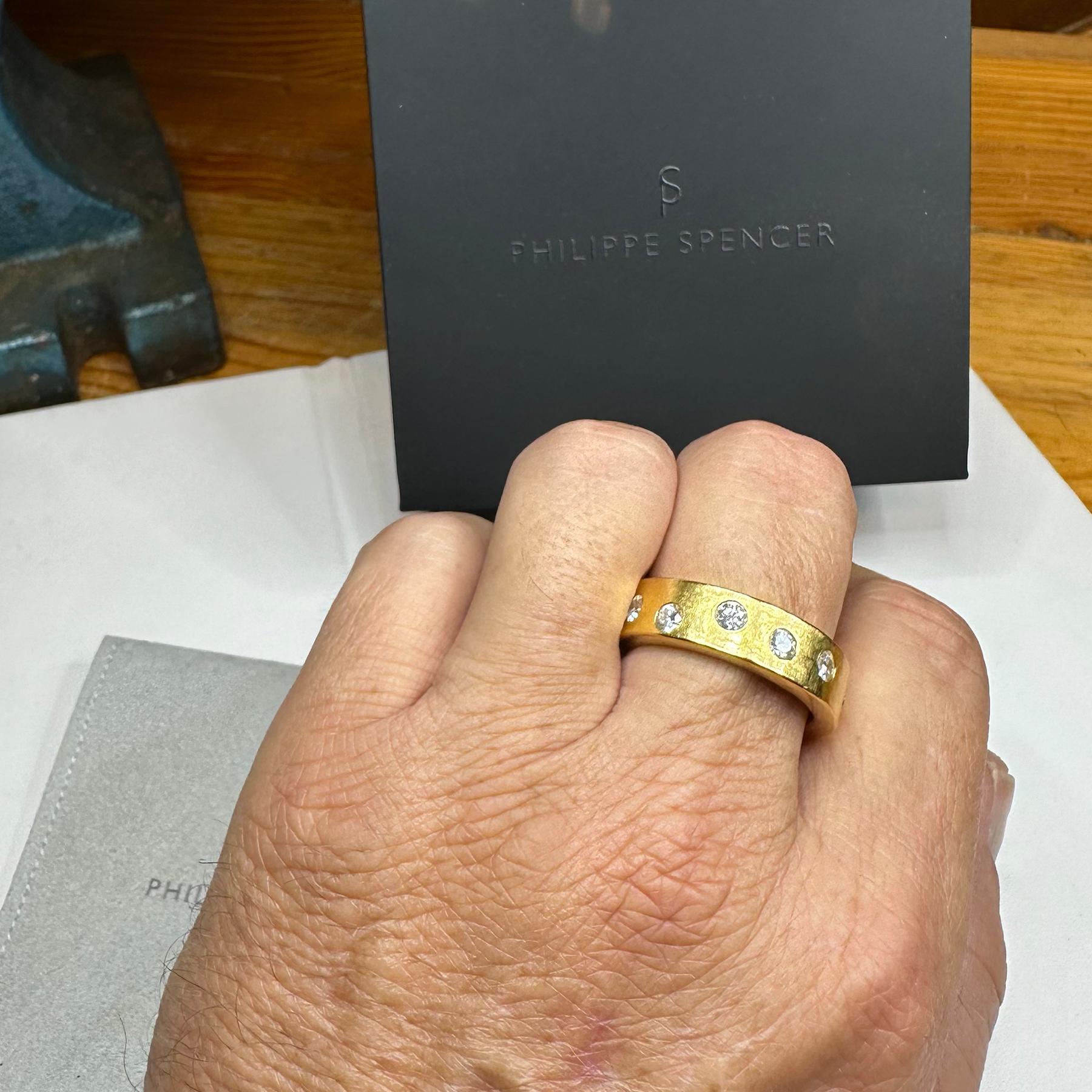 Artisan PHILIPPE SPENCER 20K Gold Hand-Forged Ring with 2.16 Ct. Colorless Diamonds For Sale