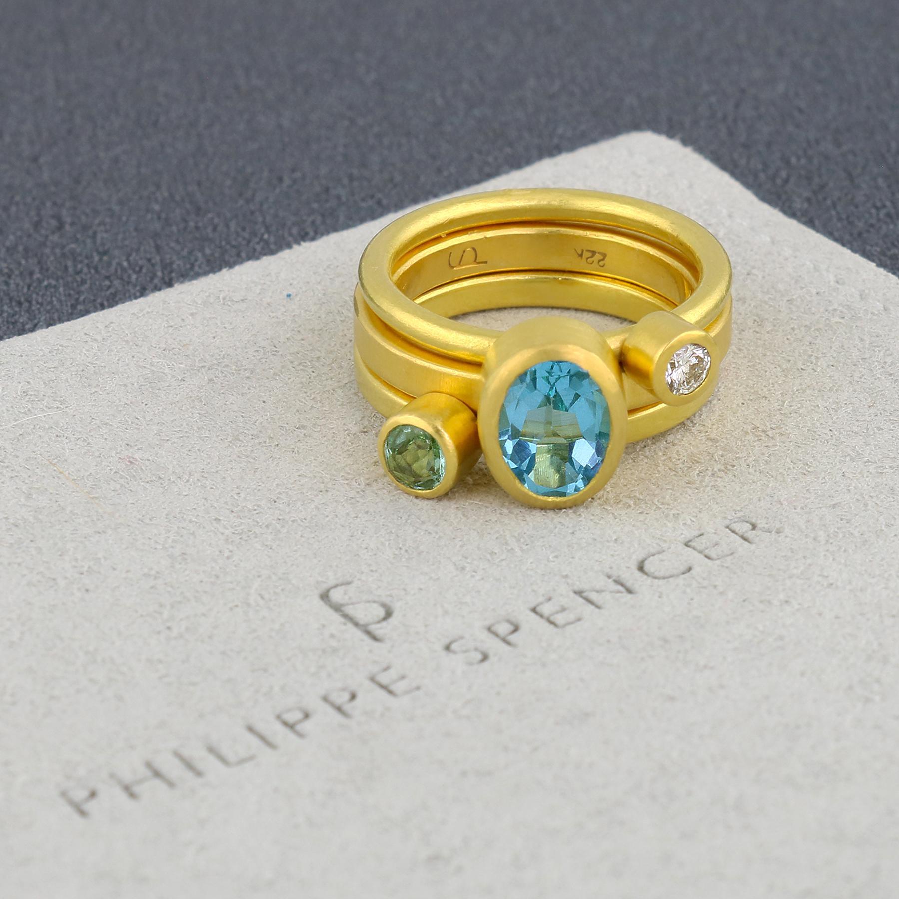 Artisan PHILIPPE SPENCER 2.15 Ct. Blue Topaz Solitaire Ring in 22K Gold For Sale
