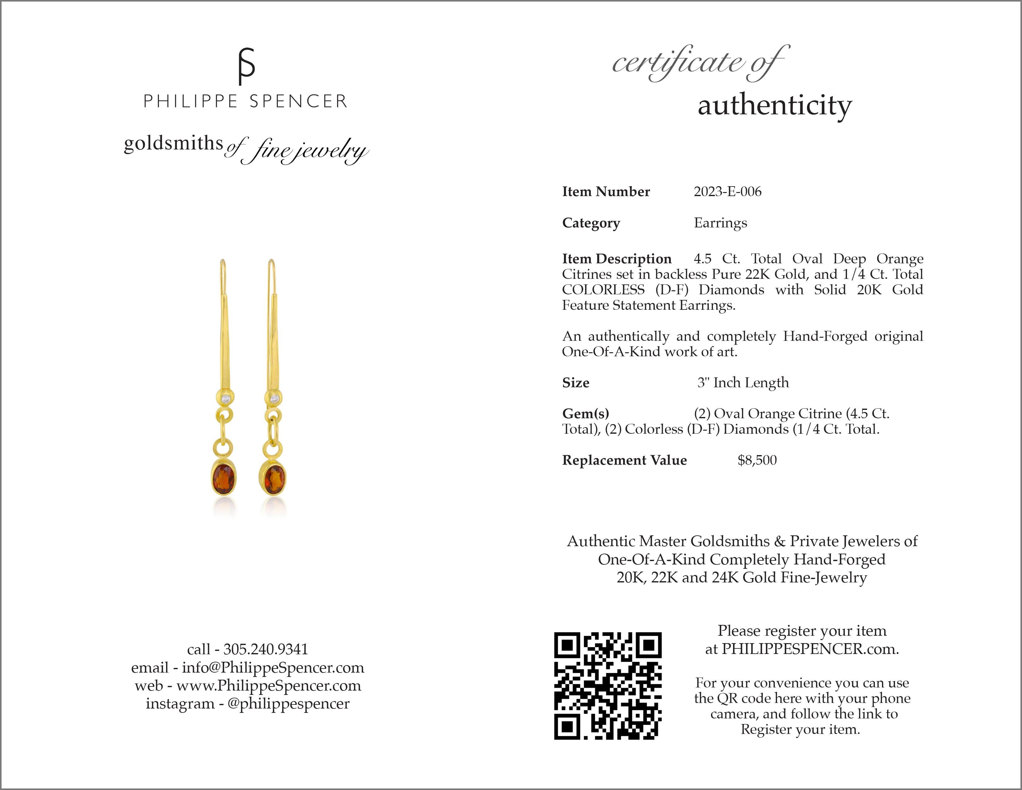 Artisan Boucles d'oreilles fantaisie PHILIPPE SPENCER - or 22 carats et 20 carats avec diamants et citrine en vente