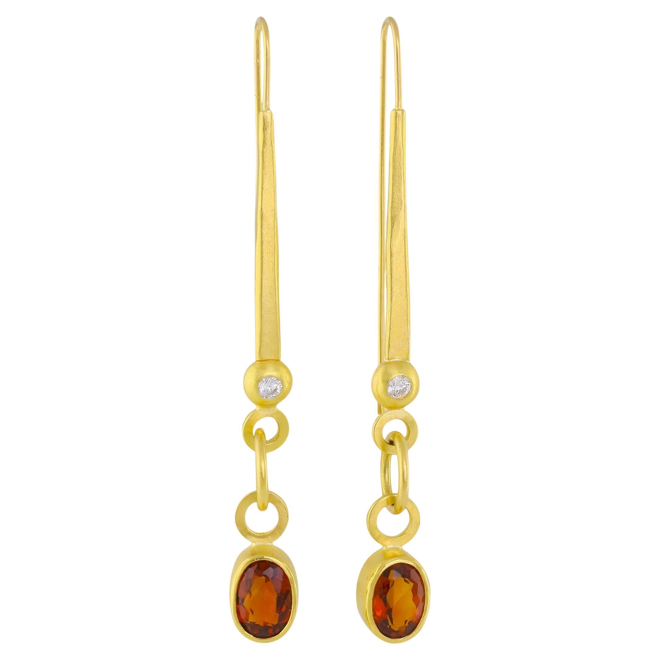 PHILIPPE SPENCER - 22K & 20K Gold with Diamond & Citrine Statement Earrings For Sale