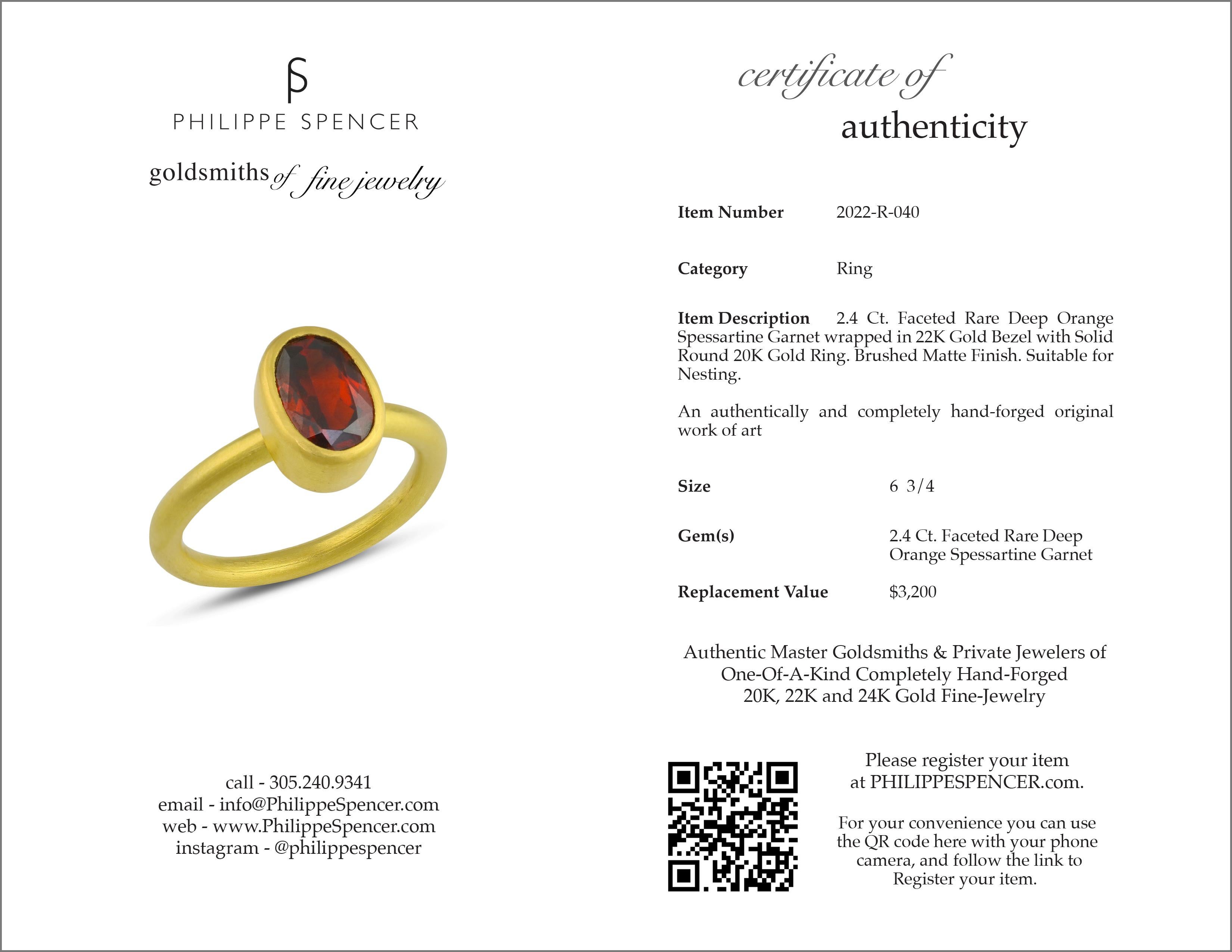 Oval Cut PHILIPPE SPENCER 2.4 Ct. Spessartine in 22K and 20K Gold Solitaire Ring