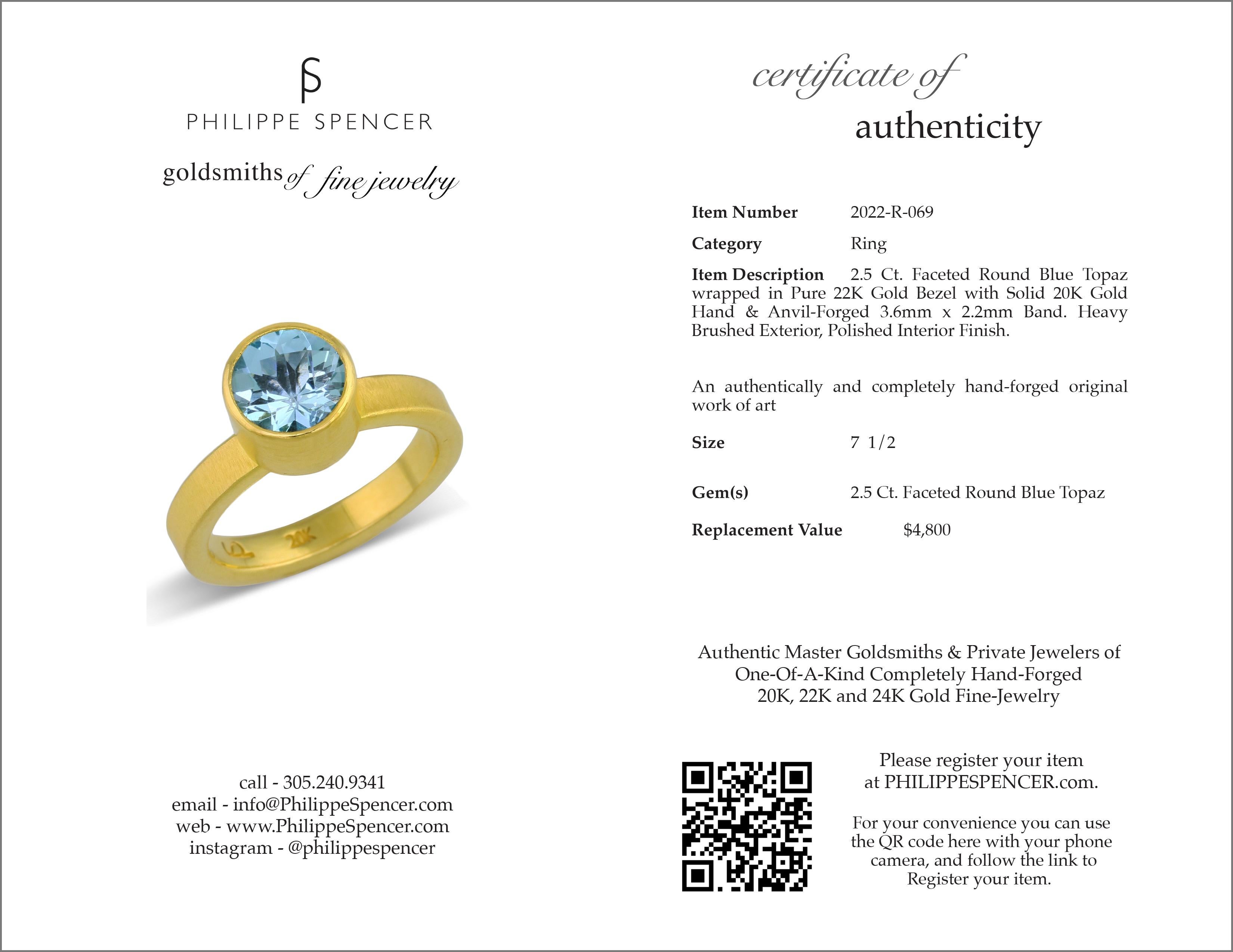 Square Cut PHILIPPE SPENCER 2.5 Ct. Blue Topaz in 22K and 20K Gold Statement Ring For Sale