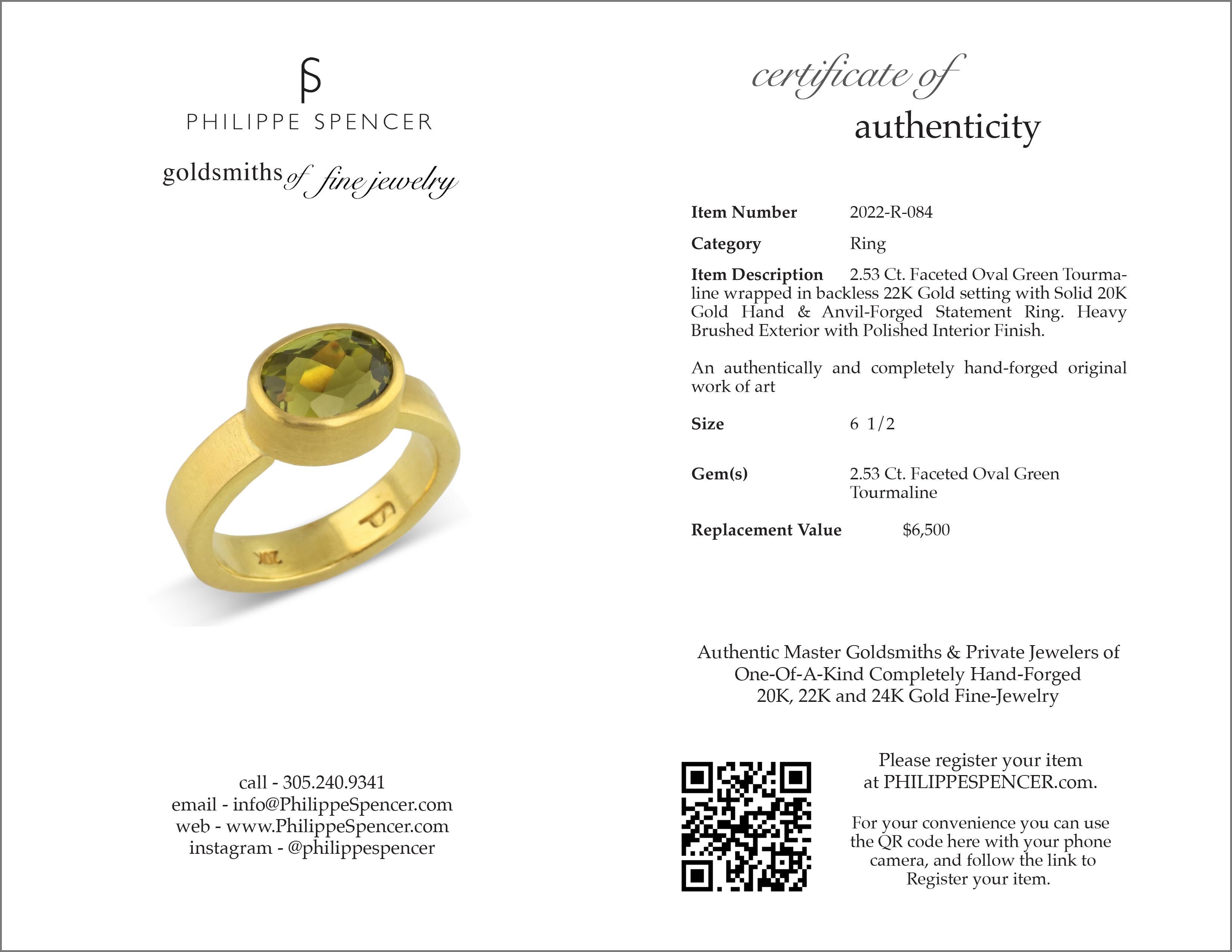 Cushion Cut PHILIPPE SPENCER 2.53 Ct. Tourmaline in 22K and 20K Gold Statement Ring For Sale