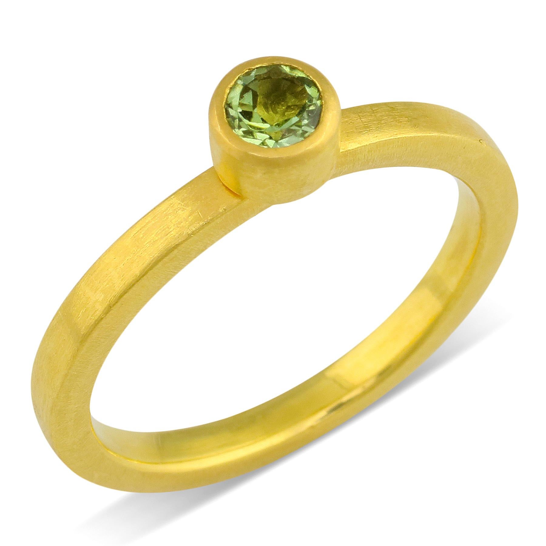 PHILIPPE-SPENCER -   .28 Ct. Faceted Green Tourmaline wrapped in 22K Gold Bezel Setting, with Anvil-Forged Solid 20K Gold 2.25mm x 2mm Band. Heavy Brushed Exterior, Mirror Polish Interior.  Size 6 3/4, and is in-stock and ready to ship. Our