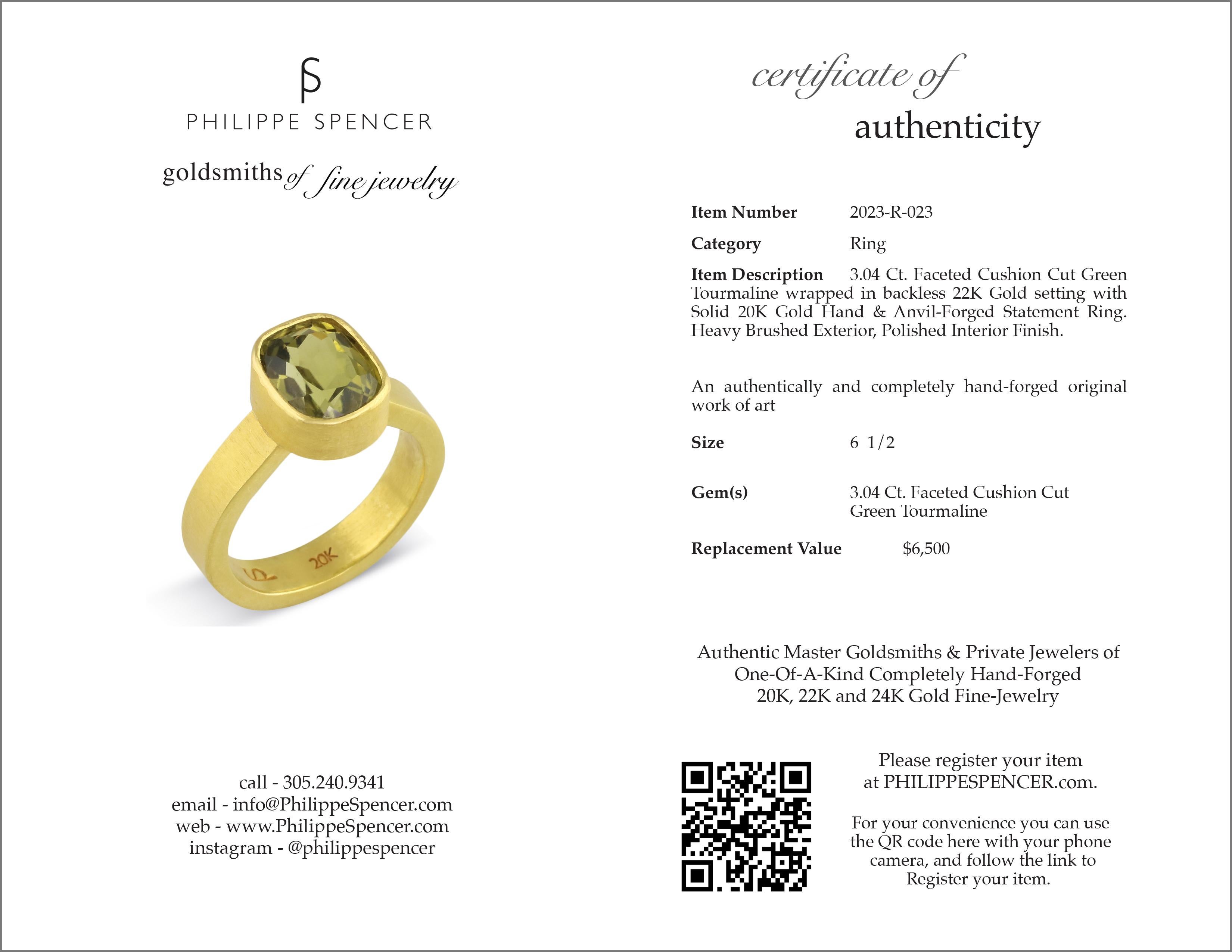 Cushion Cut PHILIPPE SPENCER 3.04 Ct. Tourmaline in 22K and 20K Gold Statement Ring