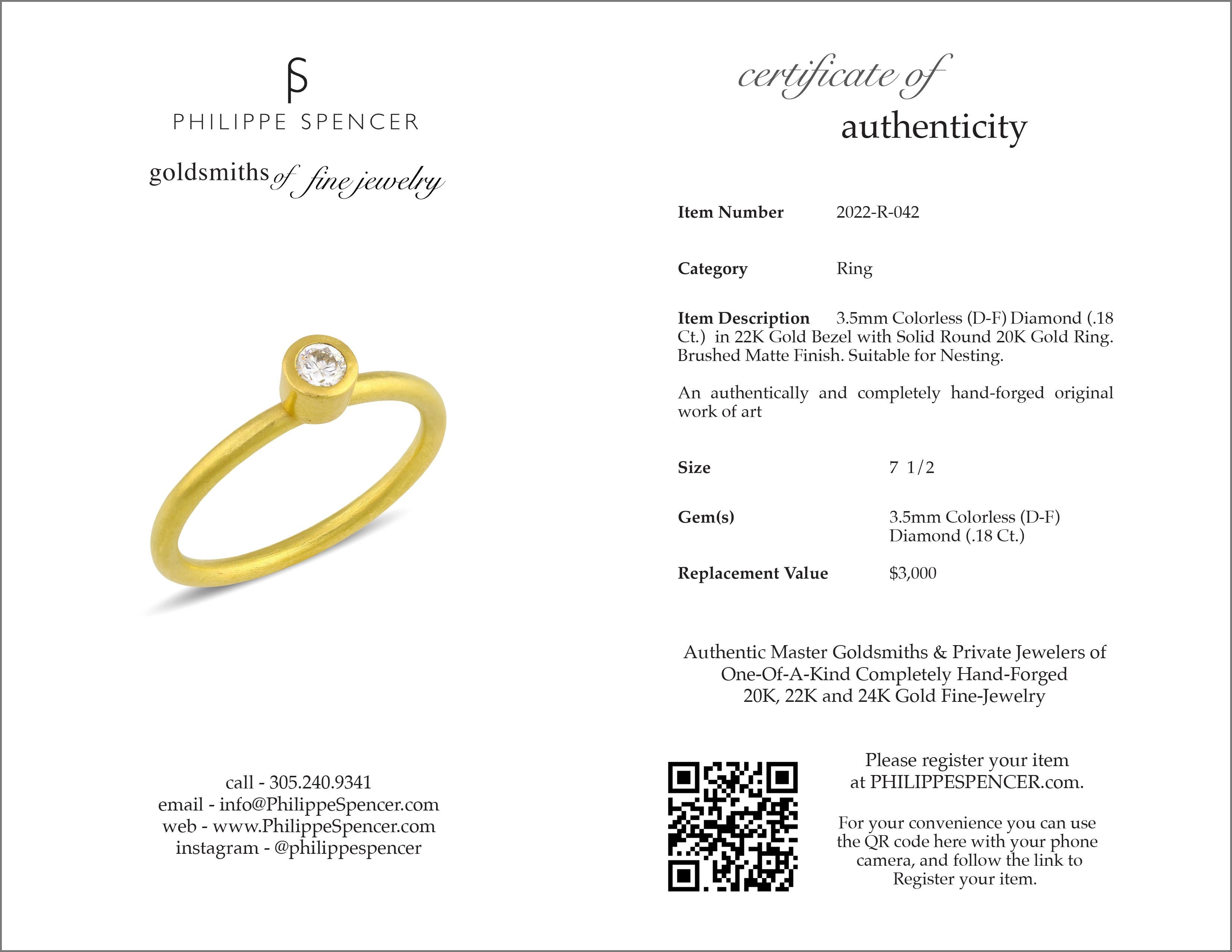 Im Angebot: PHILIPPE SPENCER 3,5 mm COLORLESS Diamant in 22K und 20K Gold Solitär  () 4